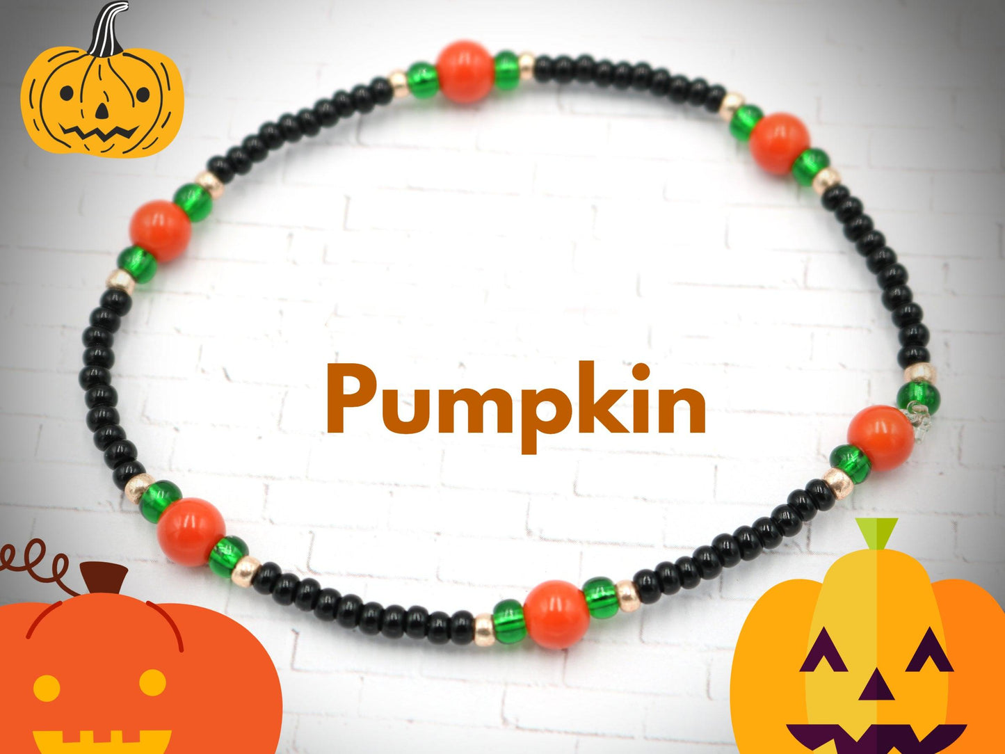 Halloween Seed Bead Bracelet Boho Bracelets Handmade Glass Beads Stretch Bracelet Hail the Great Pumpkin King Inspired Gift 2021 - Monkeysmojo