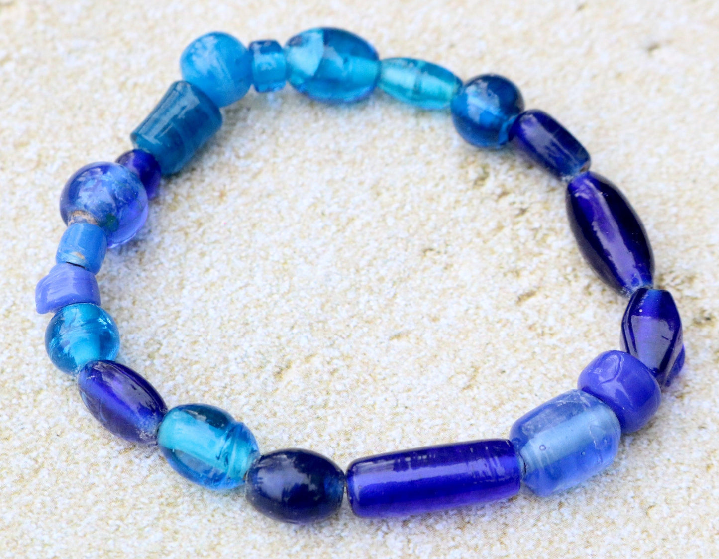 One of a Kind Artisan Glass Assorted Blues Glass Bead Bracelet - Monkeysmojo