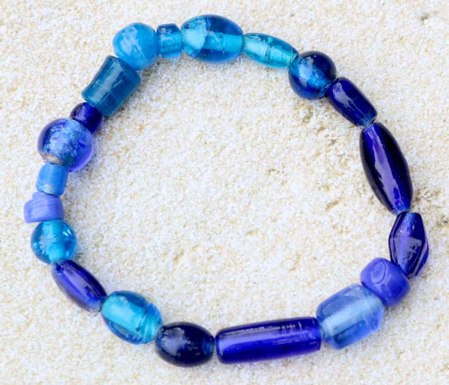 One of a Kind Artisan Glass Assorted Blues Glass Bead Bracelet - Monkeysmojo