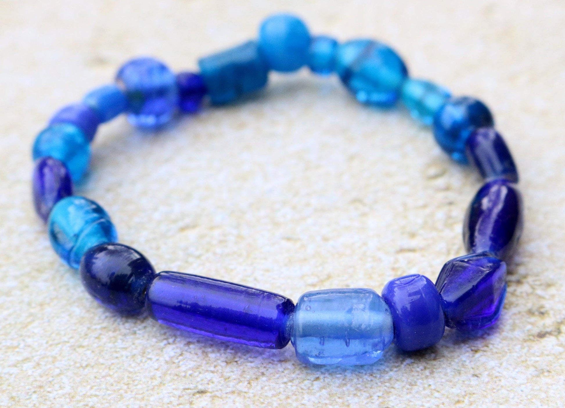 One of a Kind Artisan Glass Assorted Blues Glass Bead Bracelet - Monkeysmojo