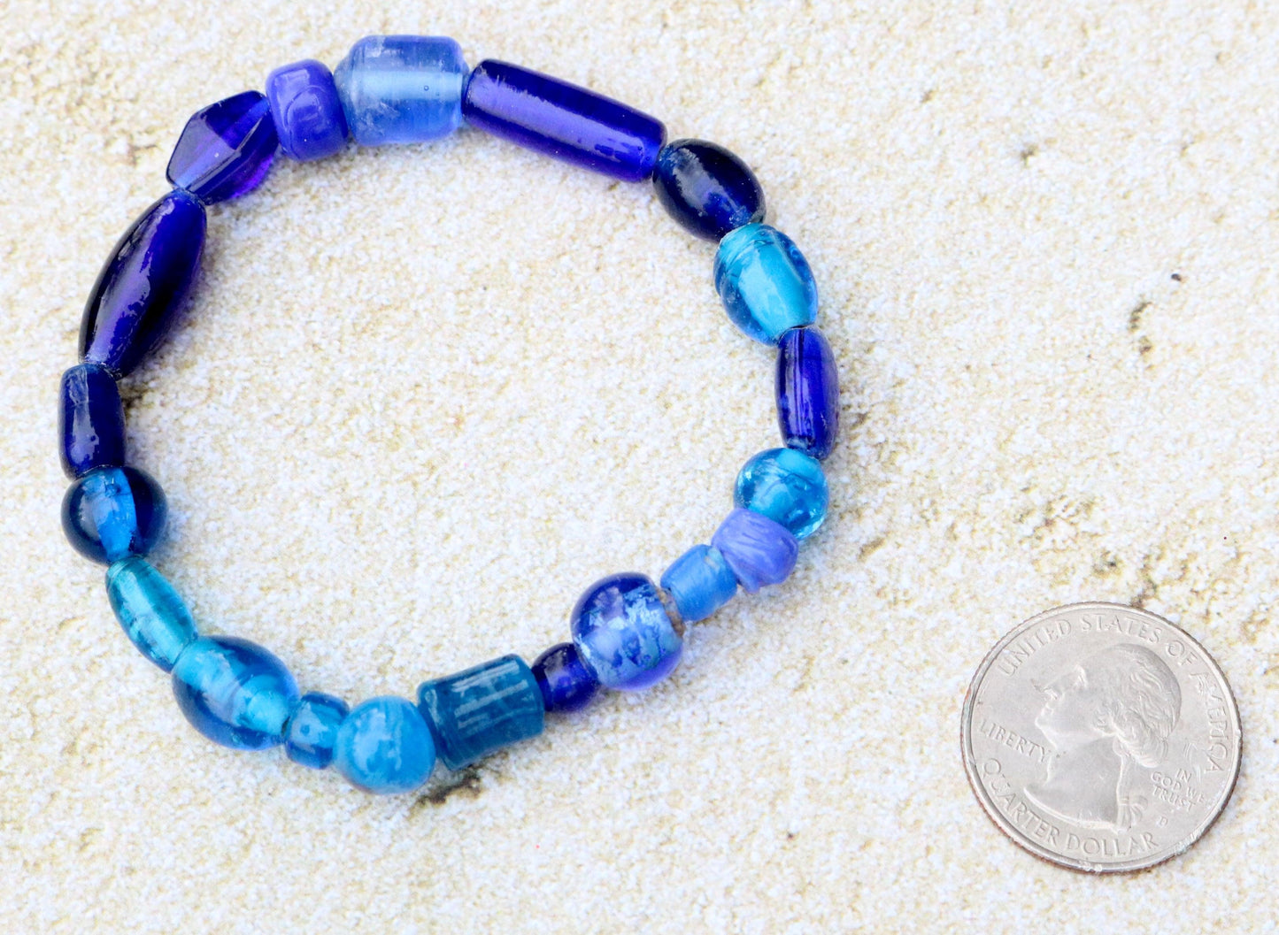 One of a Kind Artisan Glass Assorted Blues Glass Bead Bracelet - Monkeysmojo