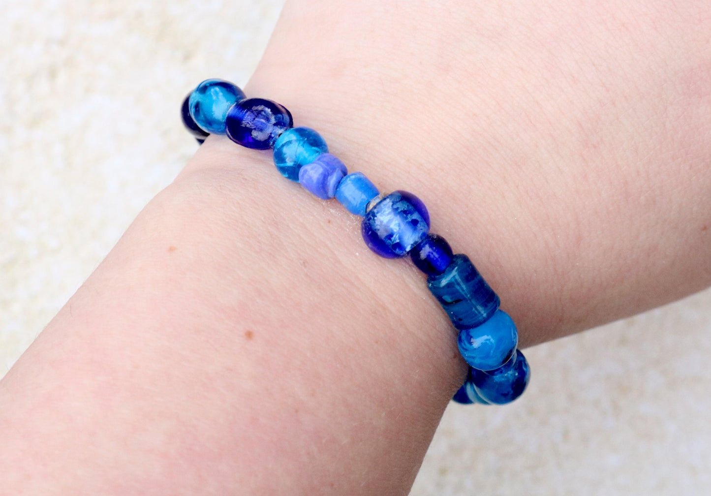 One of a Kind Artisan Glass Assorted Blues Glass Bead Bracelet - Monkeysmojo