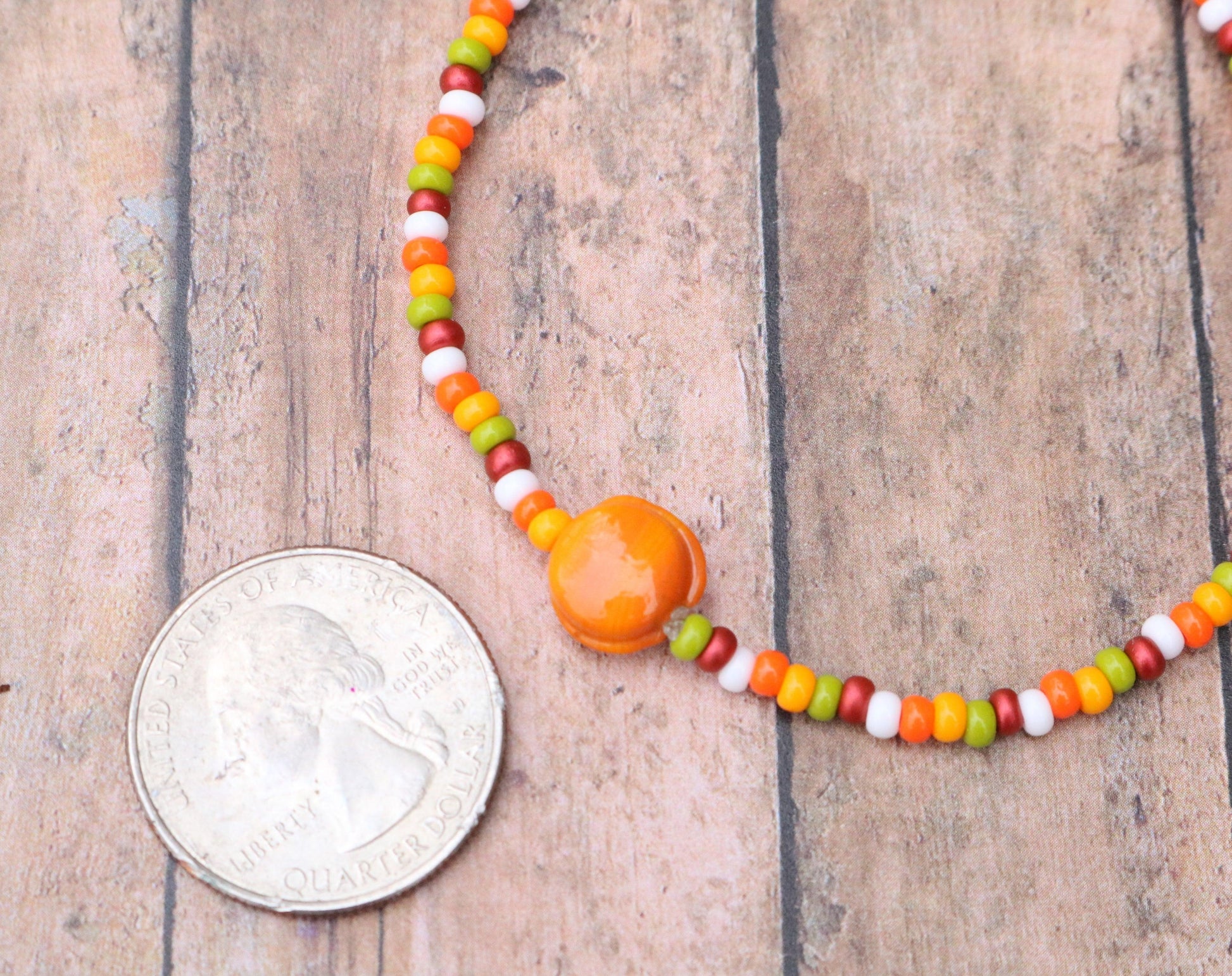Fall in Love with A Glass Orange Sun - Red, Yellow, Green, and White Glass Bracelet Close UP