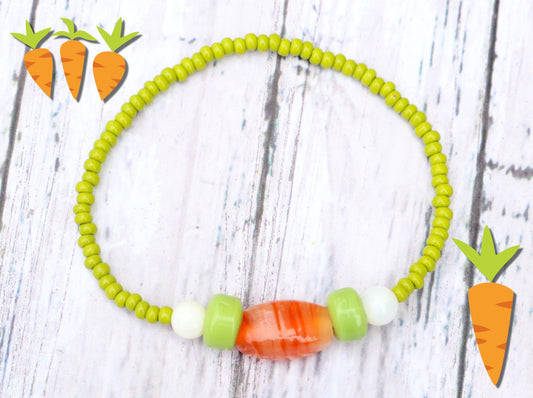 Bunny Hop Carrot Love Easter Treat Orange and Green Glass Bracelet with Graphics