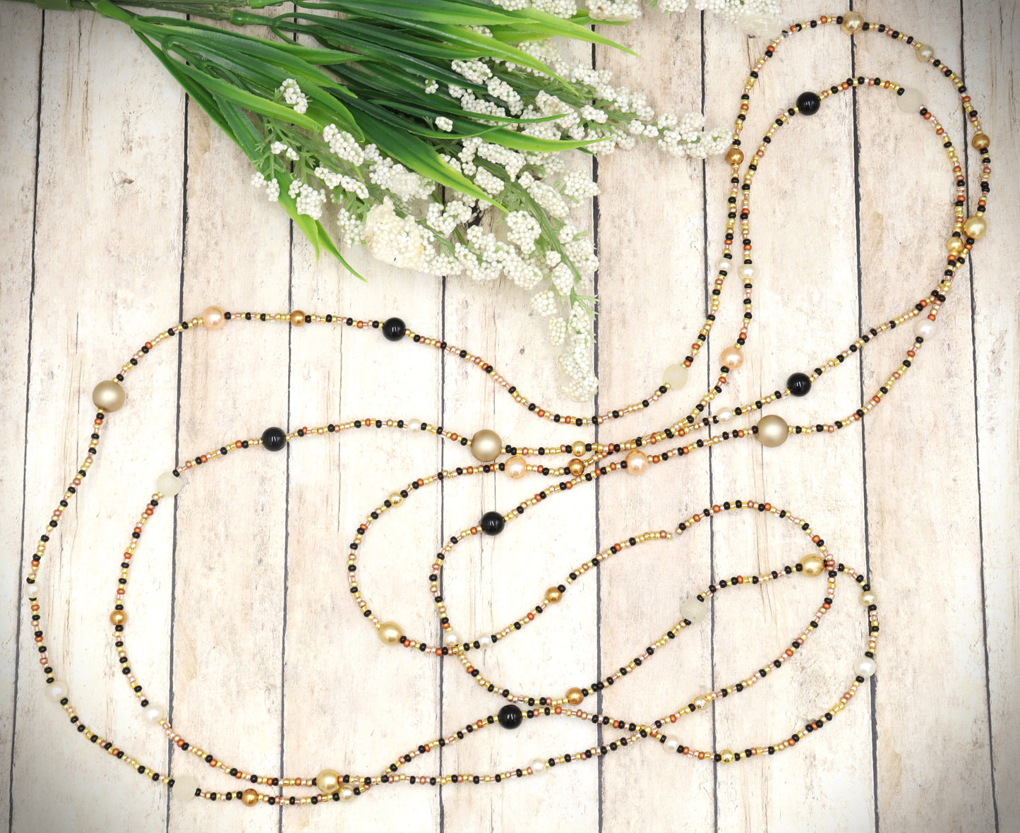 All That Glitters is Gold, Bronze, and Black 74" Long Wrap Necklace by Monkey’s Mojo