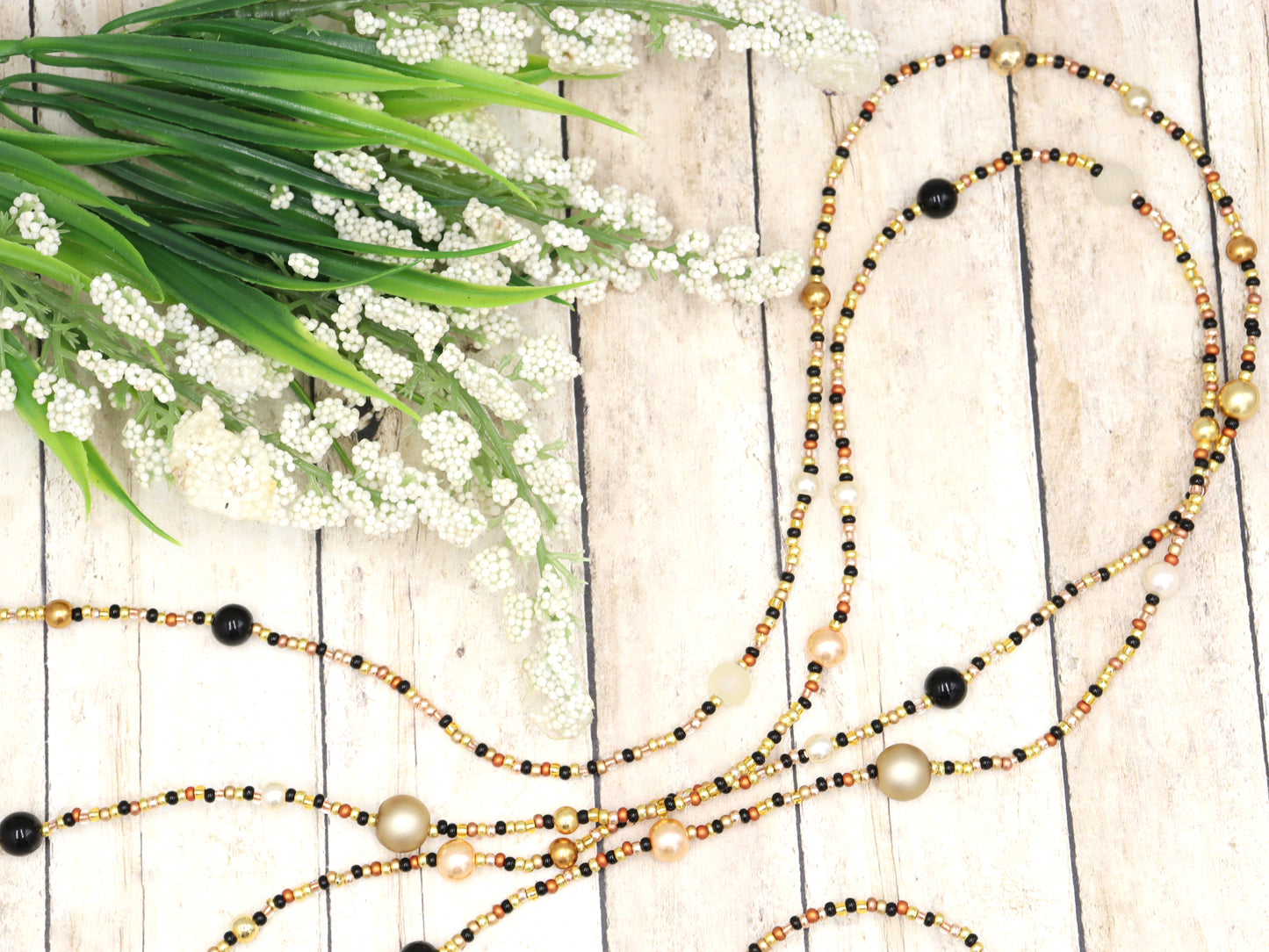 All That Glitters is Gold, Bronze, and Black 74" Long Wrap Necklace by Monkey’s Mojo