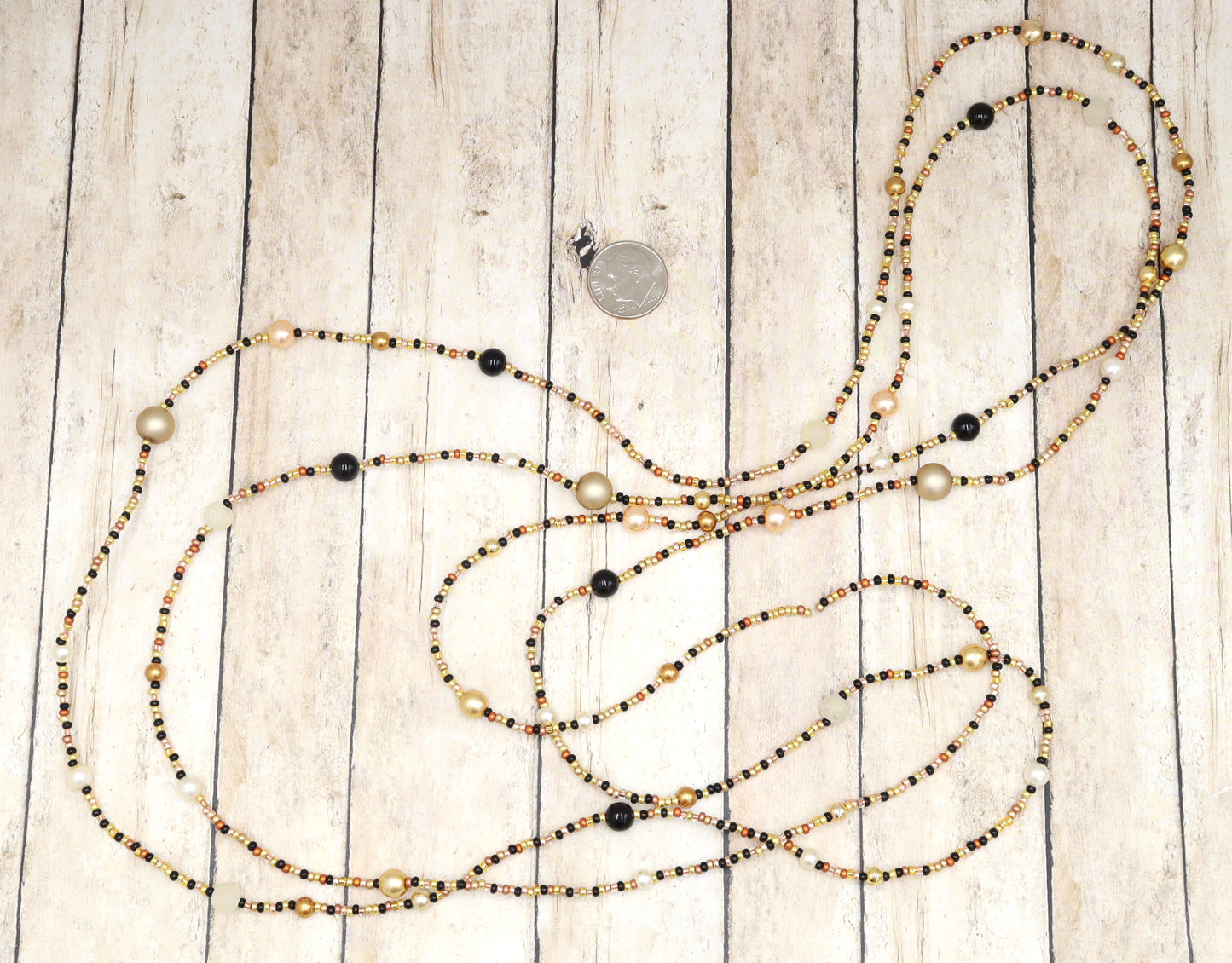 All That Glitters is Gold, Bronze, and Black 74" Long Wrap Necklace by Monkey’s Mojo