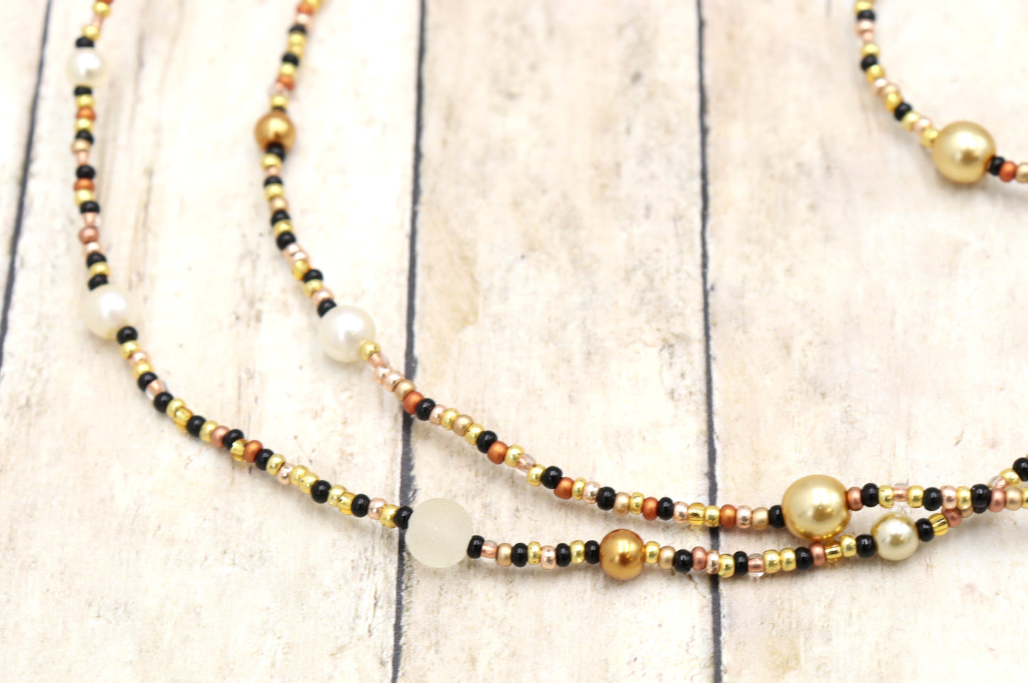 All That Glitters is Gold, Bronze, and Black 74" Long Wrap Necklace by Monkey’s Mojo