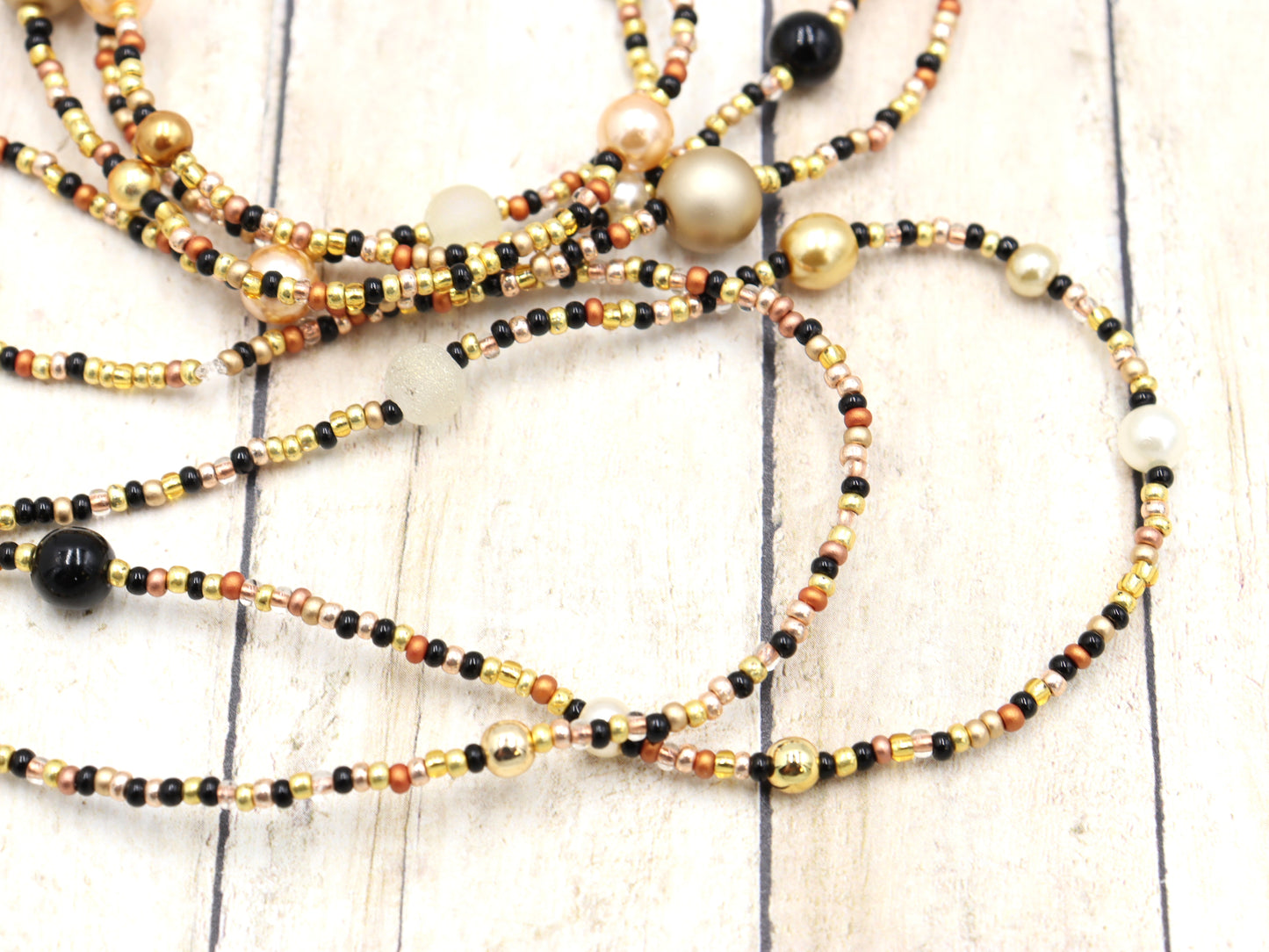 All That Glitters is Gold, Bronze, and Black 74" Long Wrap Necklace by Monkey’s Mojo