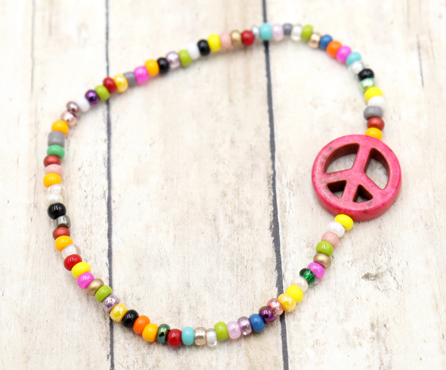 Holler For Howlite Pink Peace Be to You Assorted Seed Bead Glass Bracelet by Monkey's Mojo