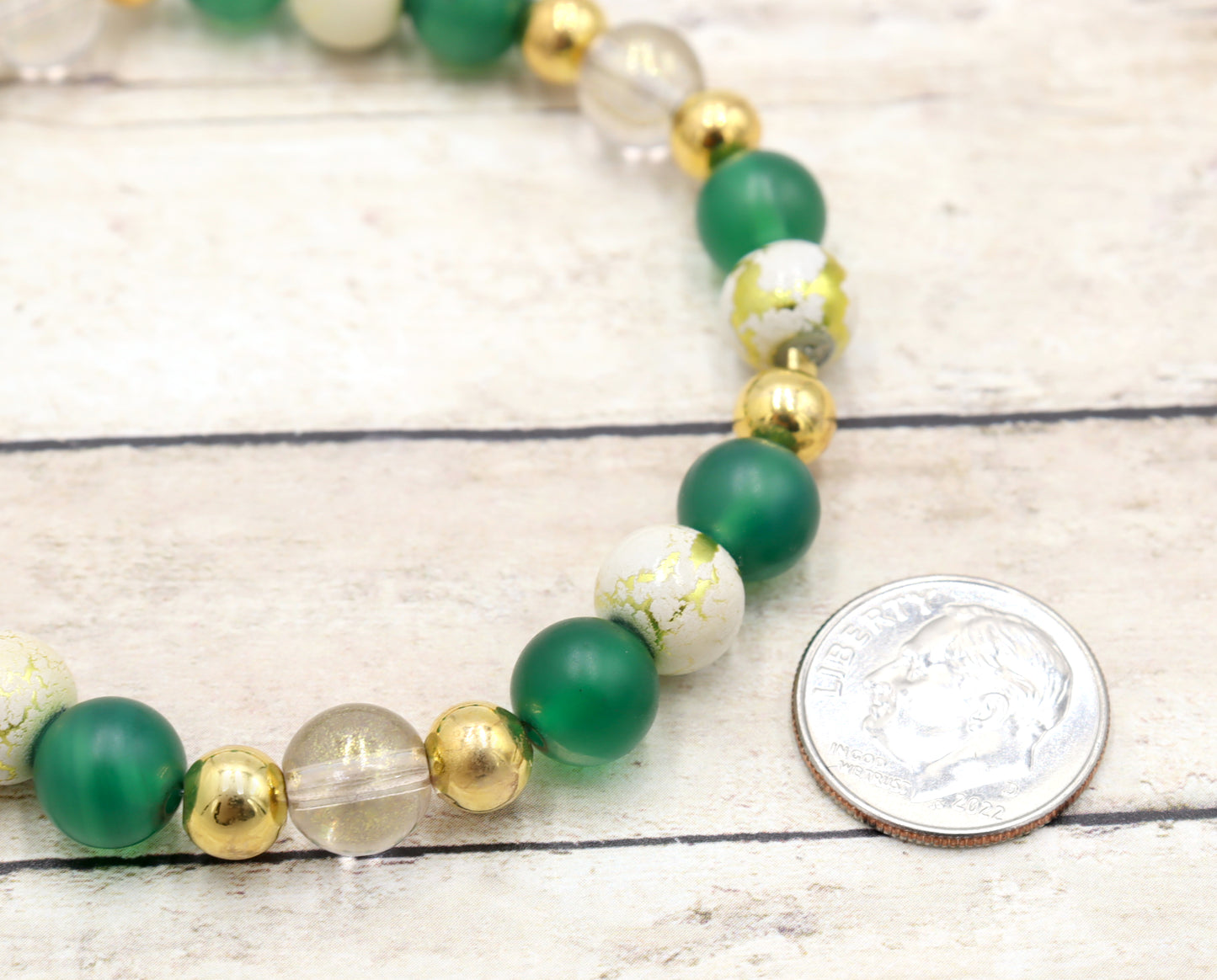 Nature's Dark Green and Golden Embrace - Glass & Agate Handmade Stretch Bracelet by Monkey's Mojo