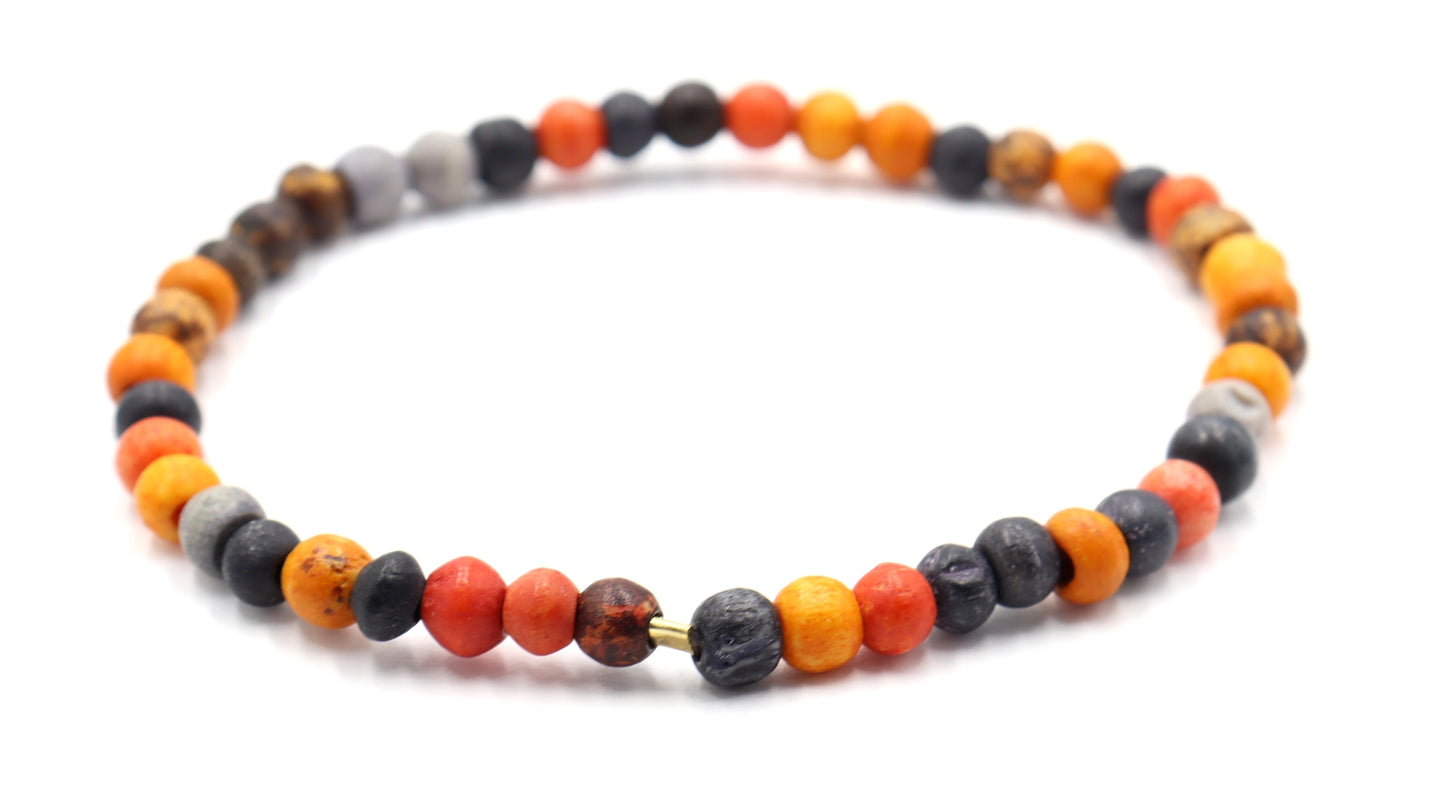 Retro Halloween Tricks and Dyed Bone Orange, Black, & Gray Beaded Bracelet by Monkey's Mojo