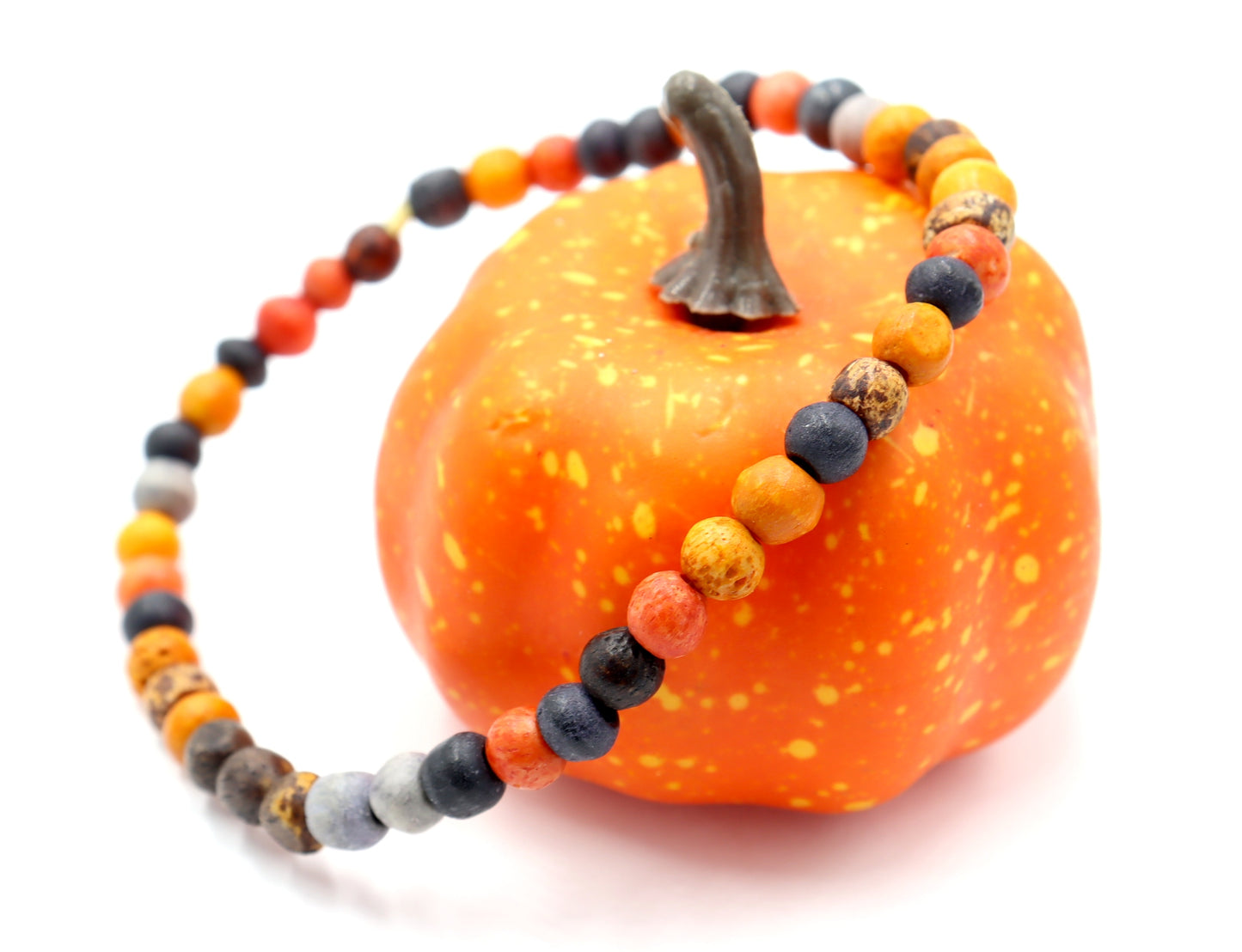 Retro Halloween Tricks and Dyed Bone Orange, Black, & Gray Beaded Bracelet by Monkey's Mojo