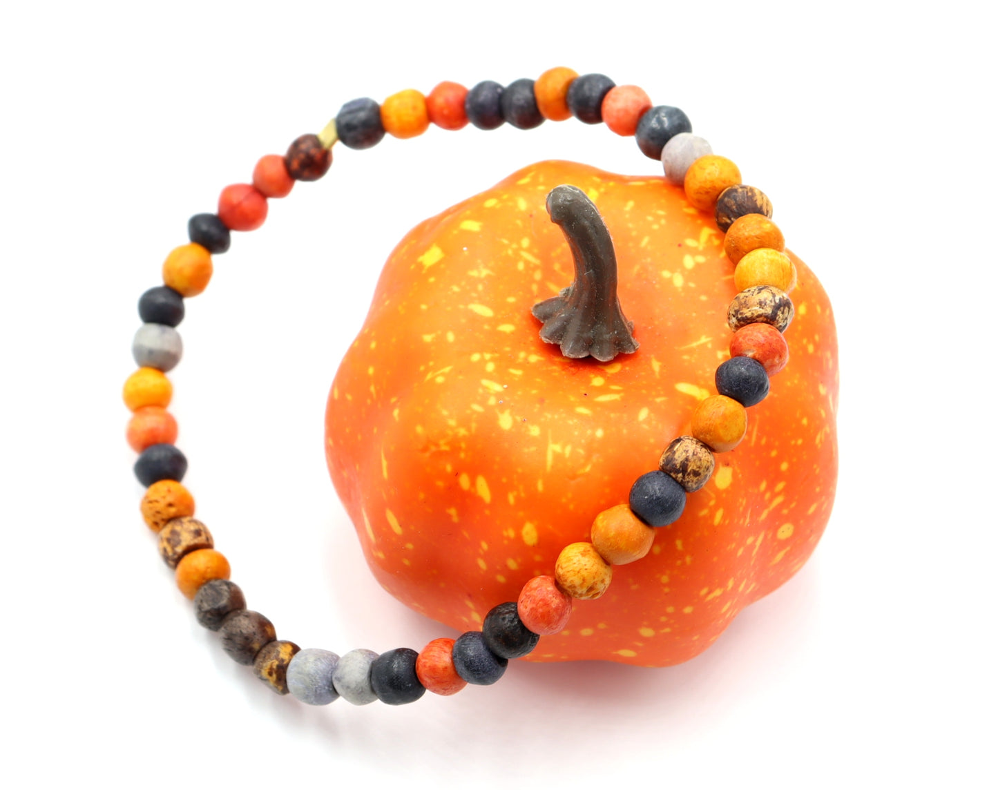 Retro Halloween Tricks and Dyed Bone Orange, Black, & Gray Beaded Bracelet by Monkey's Mojo