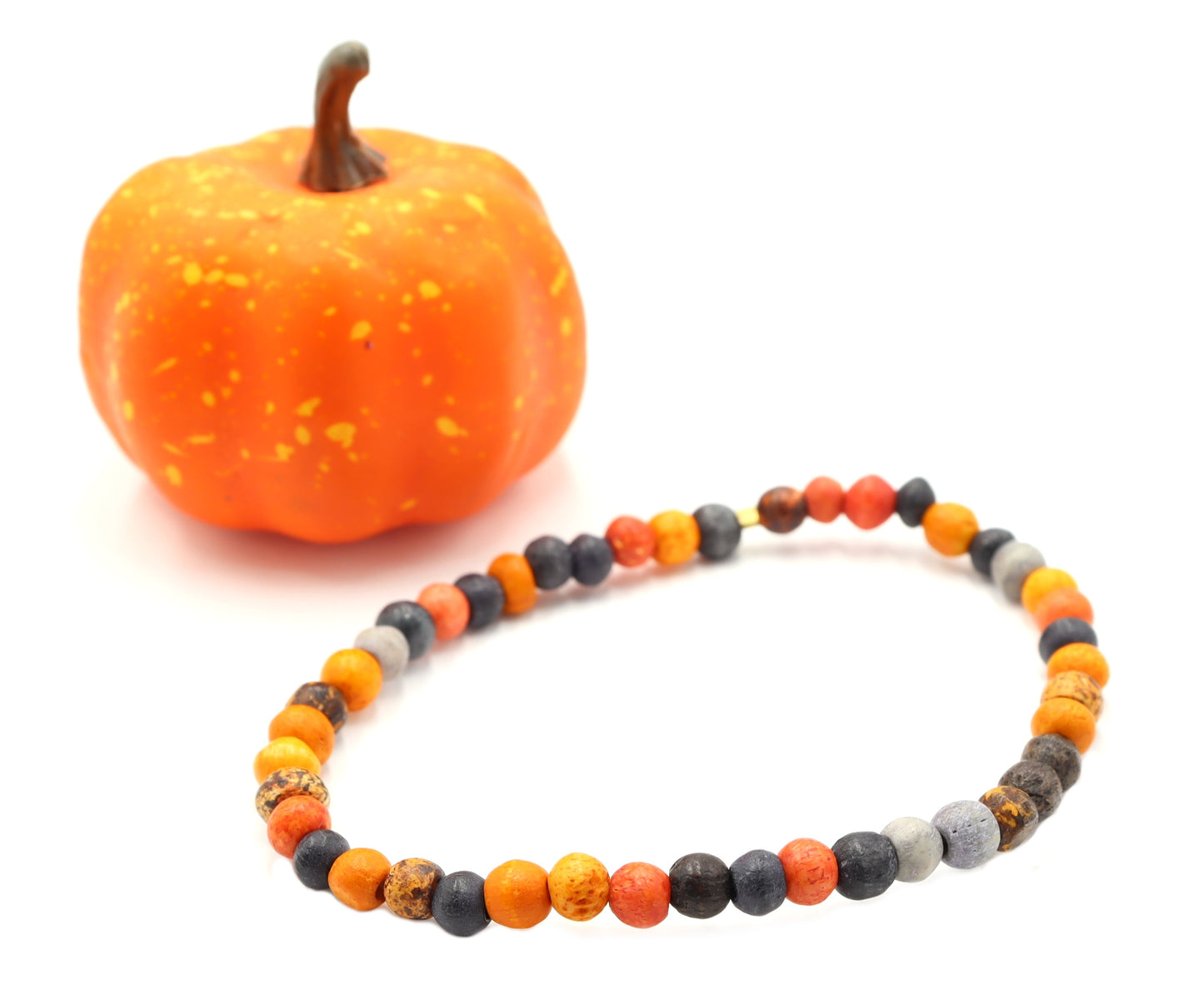 Retro Halloween Tricks and Dyed Bone Orange, Black, & Gray Beaded Bracelet by Monkey's Mojo