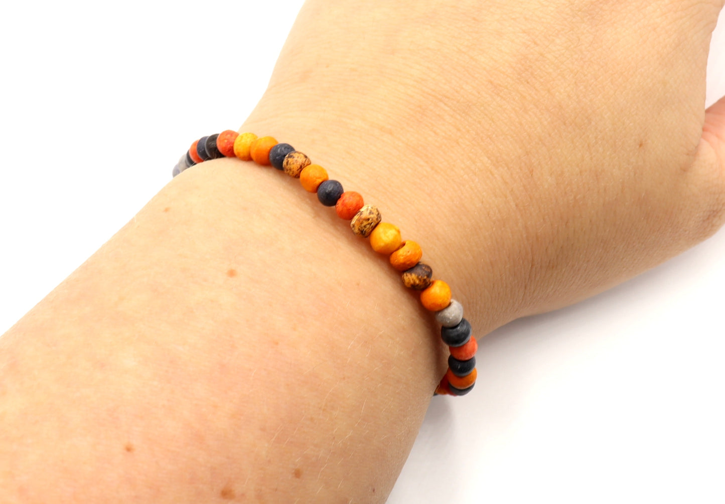 Retro Halloween Tricks and Dyed Bone Orange, Black, & Gray Beaded Bracelet by Monkey's Mojo