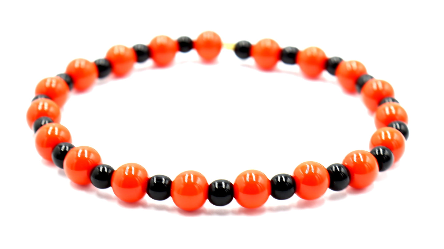 Halloween Classic Sweet Treat Orange and Black Round Glass Beaded Bracelet by Monkey's Mojo