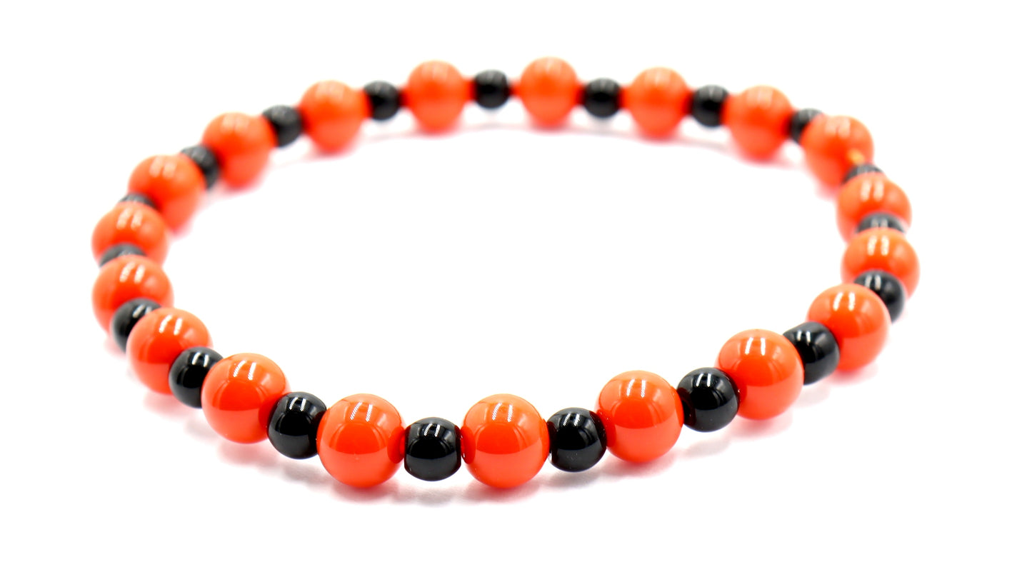 Halloween Classic Sweet Treat Orange and Black Round Glass Beaded Bracelet by Monkey's Mojo