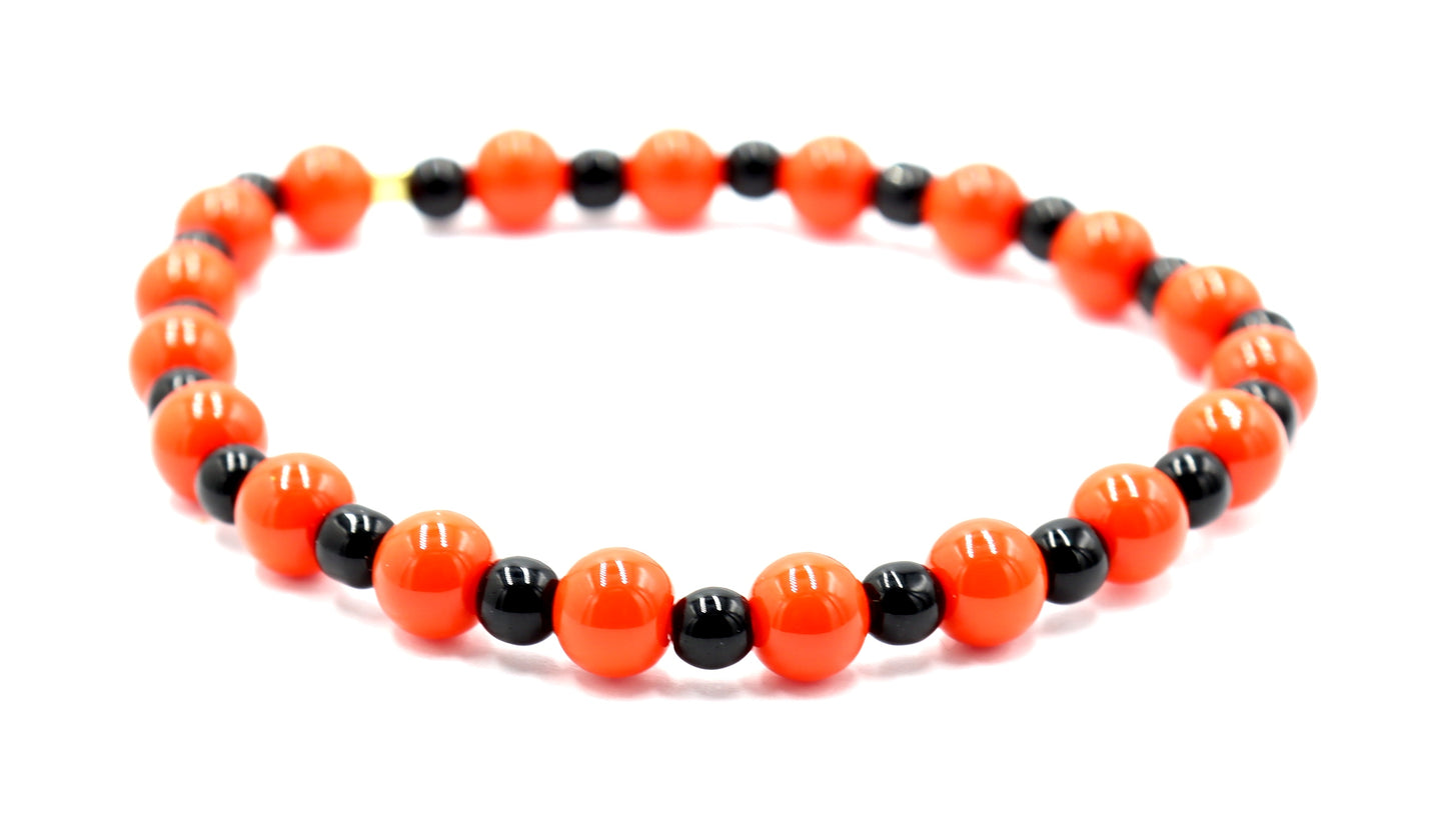 Halloween Classic Sweet Treat Orange and Black Round Glass Beaded Bracelet by Monkey's Mojo