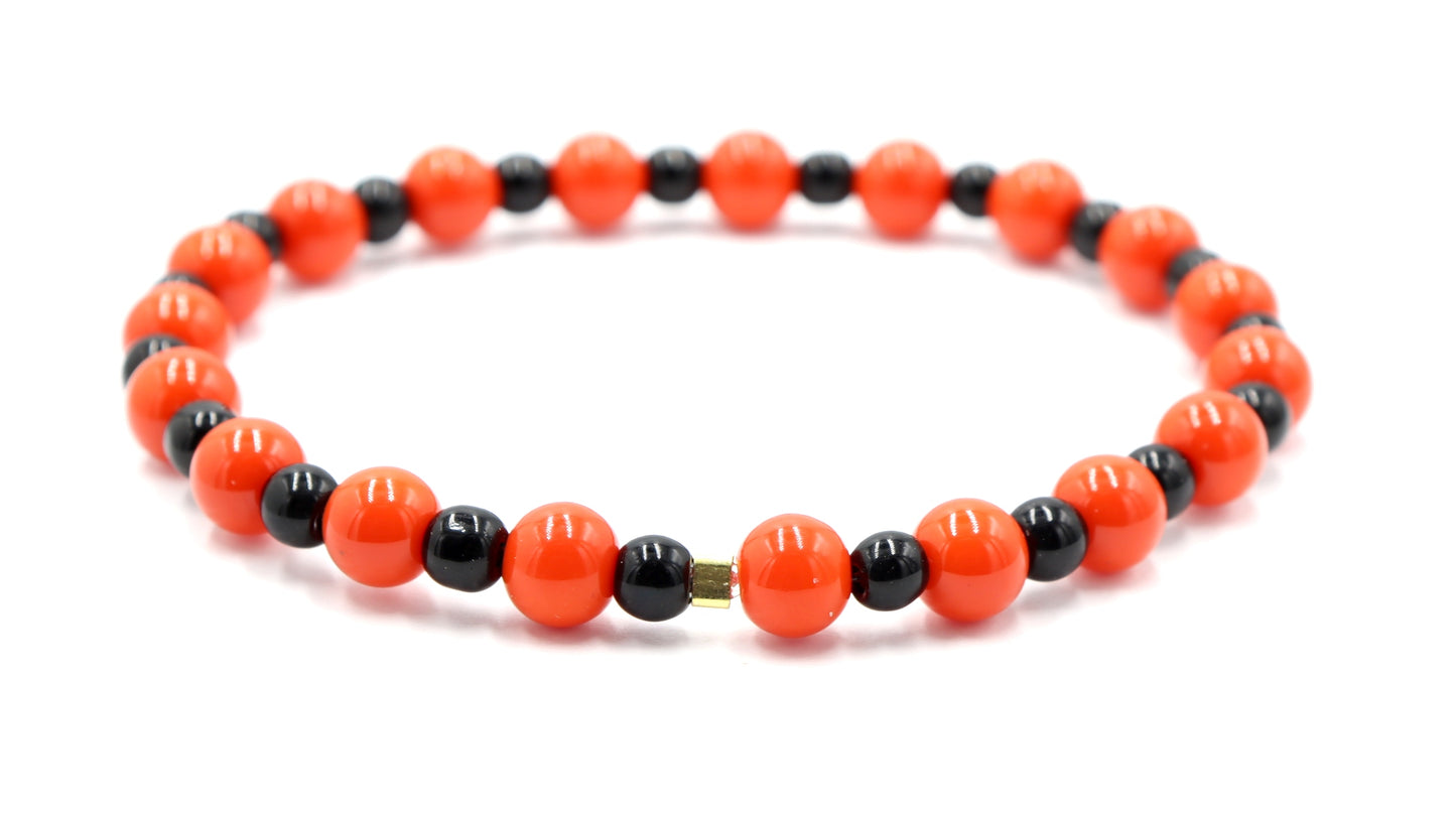 Halloween Classic Sweet Treat Orange and Black Round Glass Beaded Bracelet by Monkey's Mojo