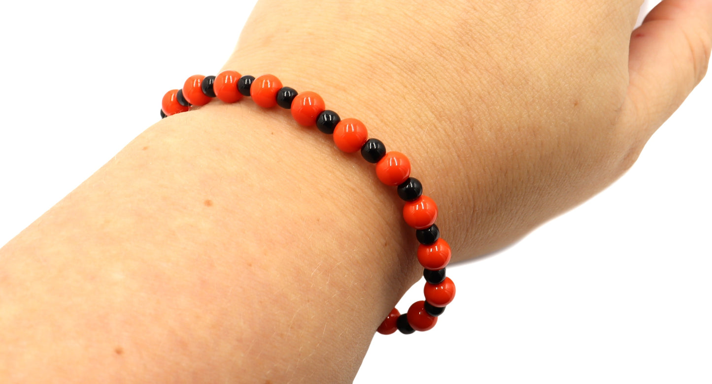 Halloween Classic Sweet Treat Orange and Black Round Glass Beaded Bracelet by Monkey's Mojo