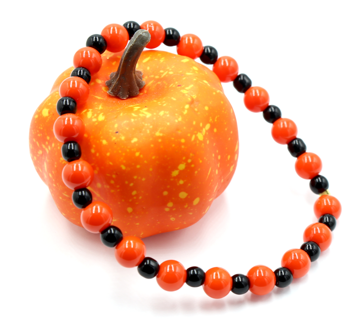 Halloween Classic Sweet Treat Orange and Black Round Glass Beaded Bracelet by Monkey's Mojo