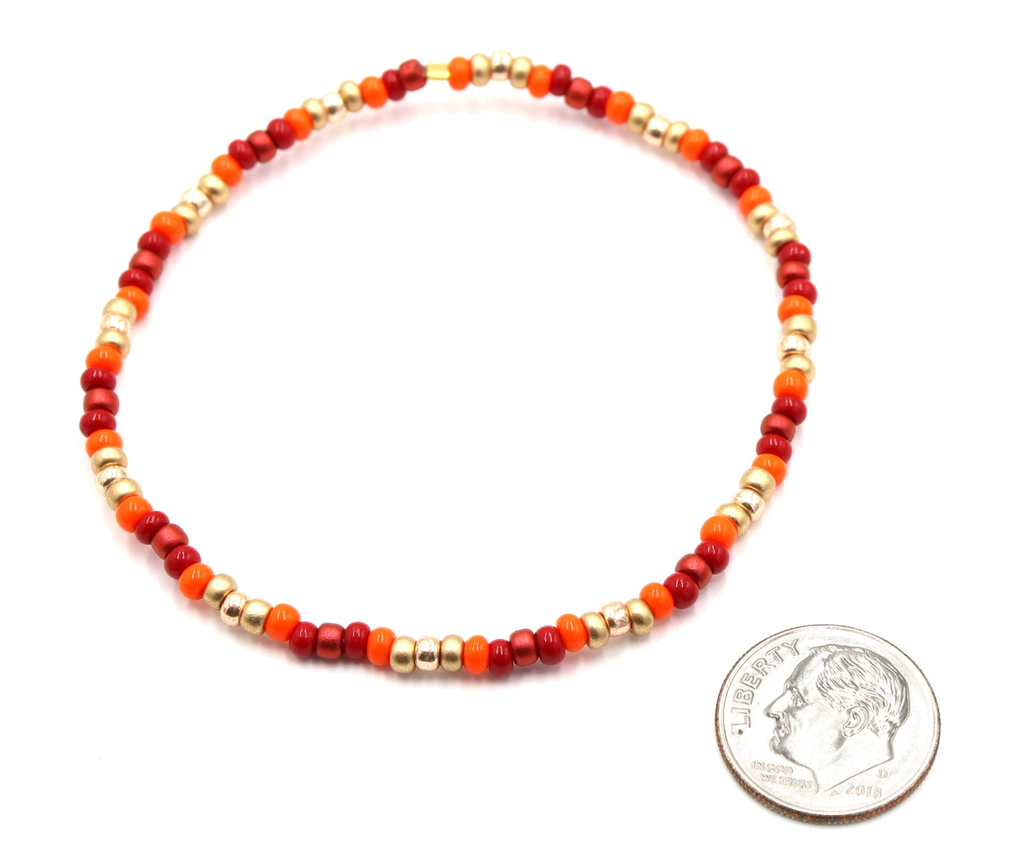Red Yellow and Orange Your Glad It's Fall Y'all Glass Bead Stretch Bracelet by Monkey's Mojo