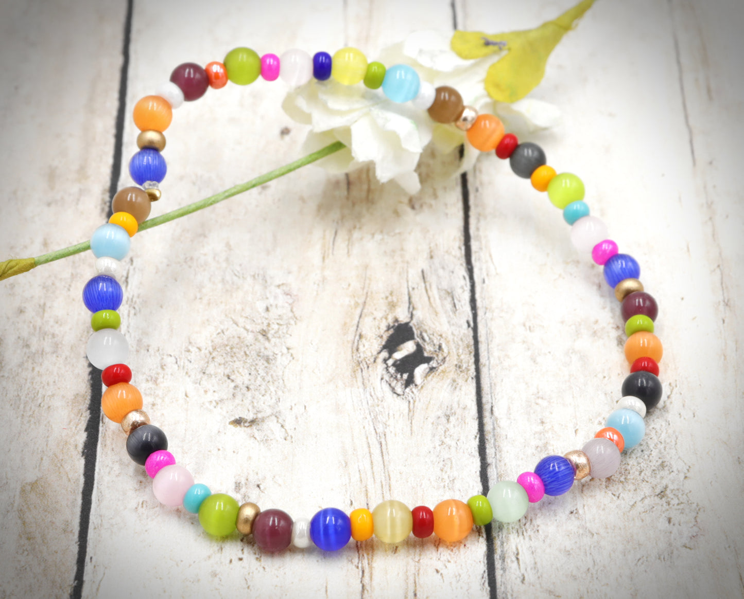 Cat Got Your Eye Synthetic Cat's Eye Colorful Bliss Handmade Bracelet by Monkeys Mojo Jewelry