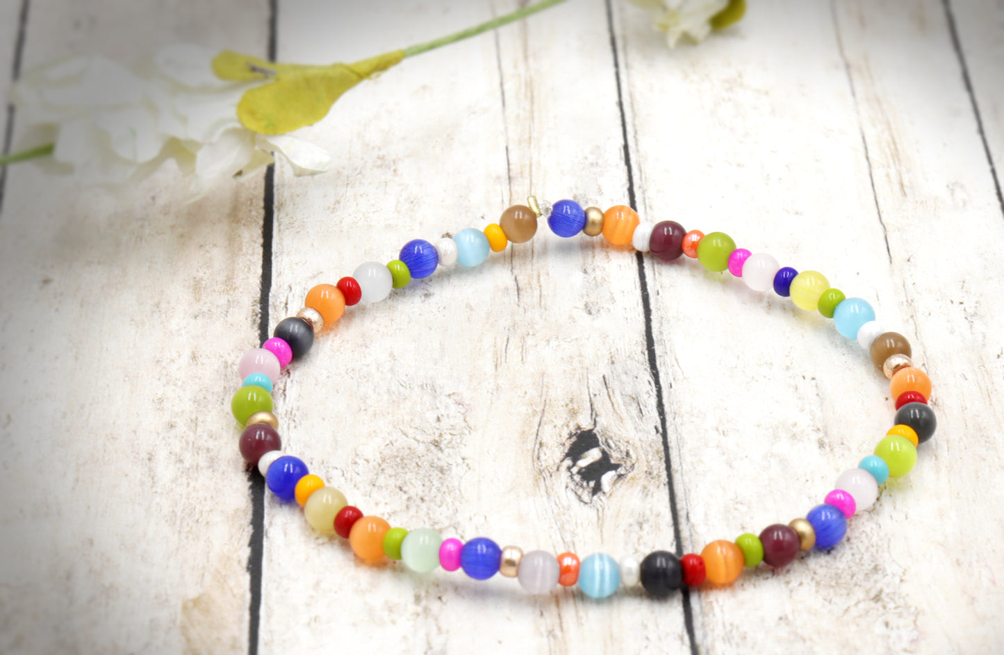 Cat Got Your Eye Synthetic Cat's Eye Colorful Bliss Handmade Bracelet by Monkeys Mojo Jewelry