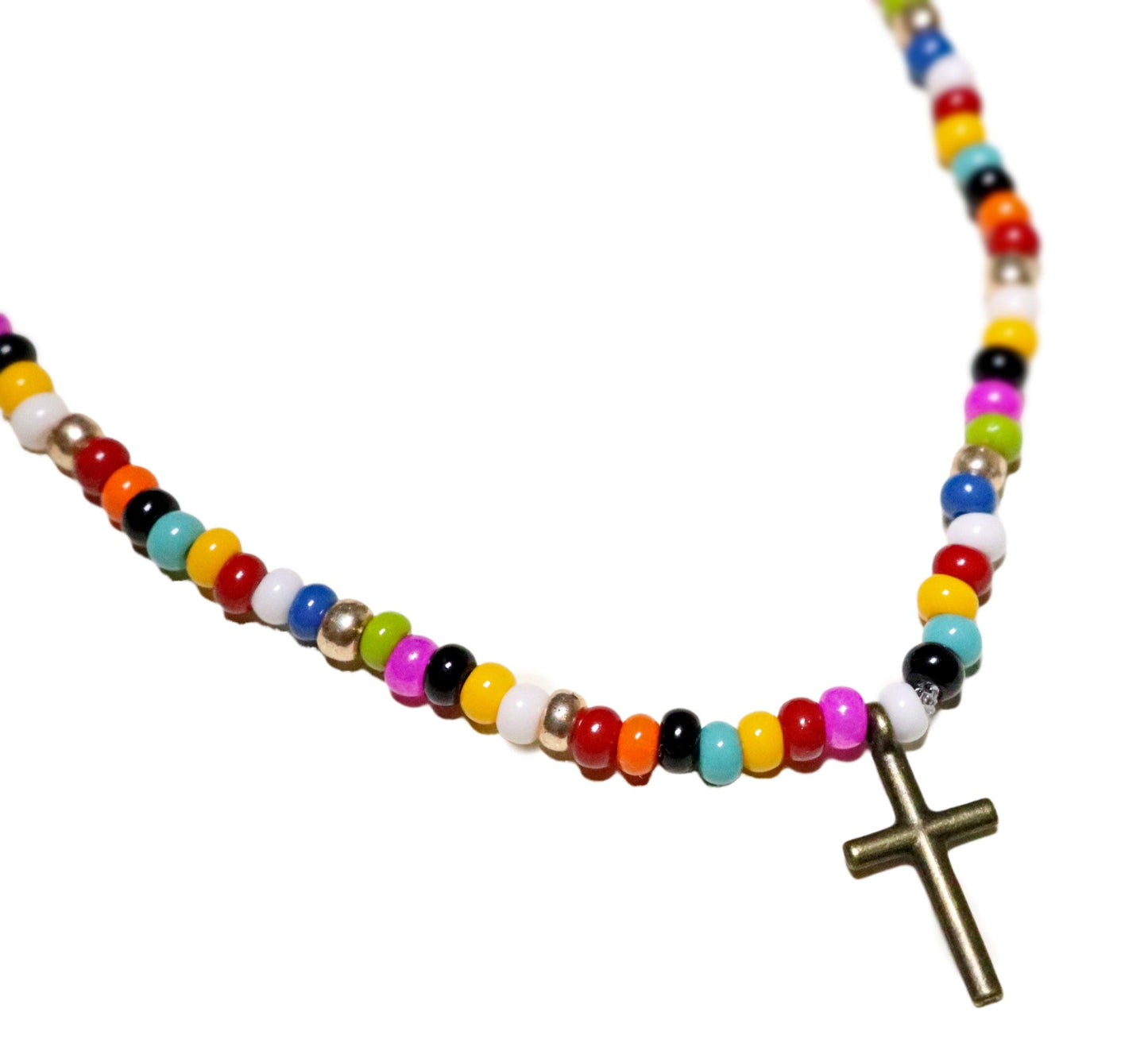 The Cross Was for All God's People Rainbow Assorted Color Glass Beads with Cross Charm Bracelet - Monkeysmojo