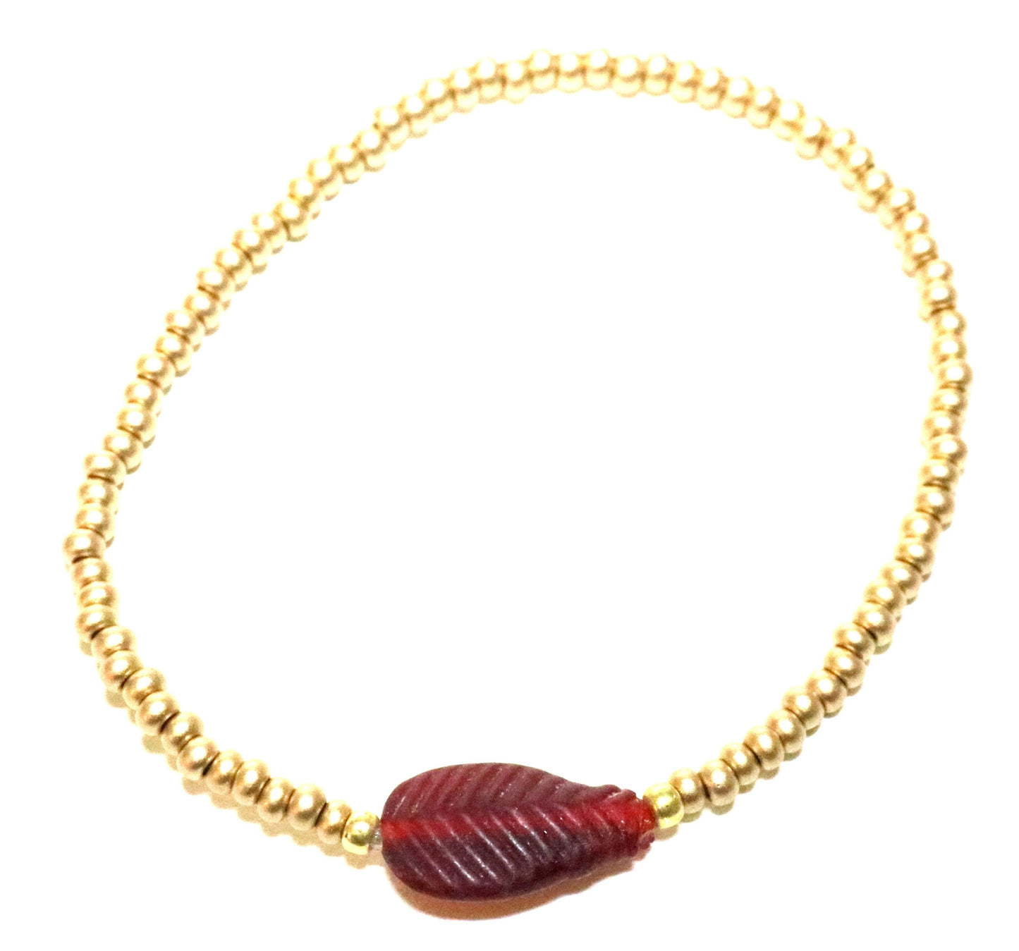 Phoenix Feather Red and Matte Gold Glass Women's Bracelet - Monkeysmojo