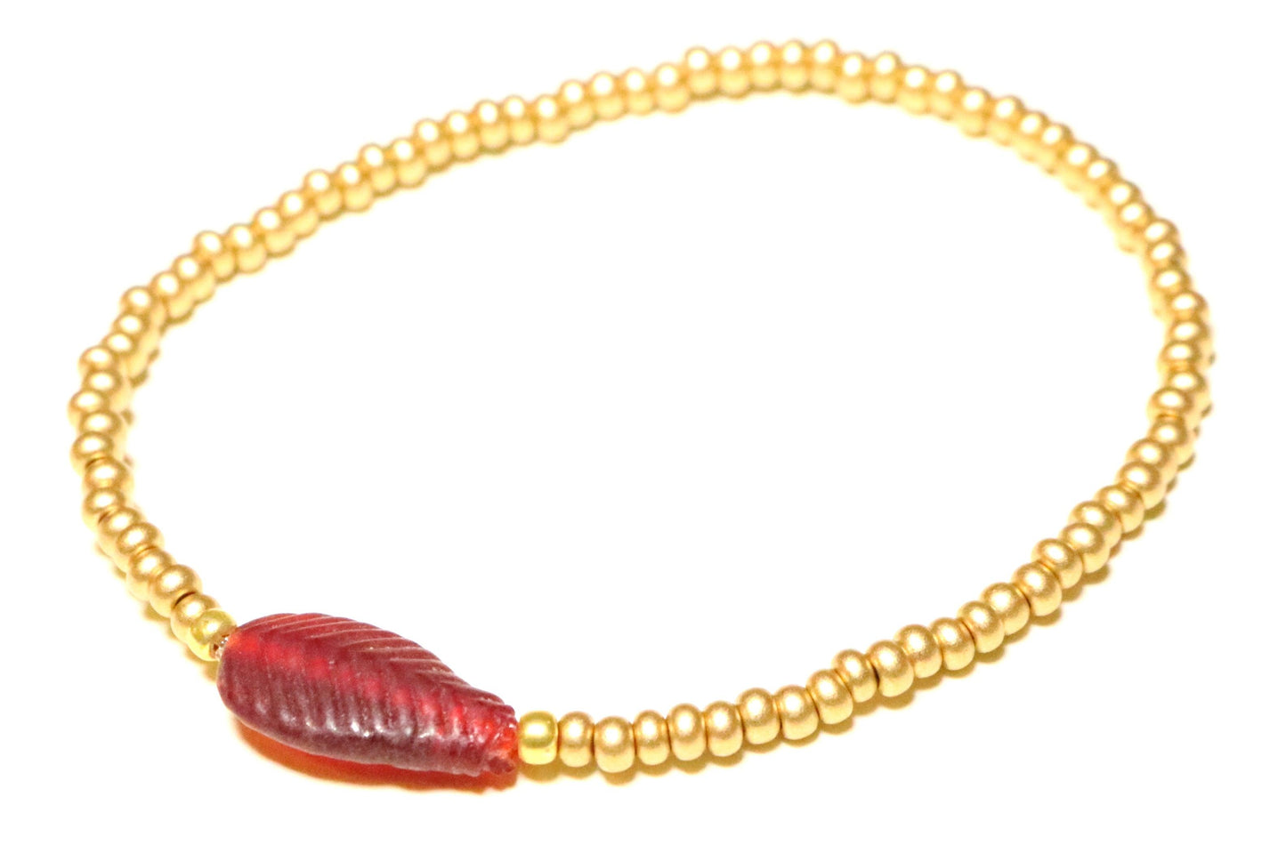 Phoenix Feather Red and Matte Gold Glass Women's Bracelet - Monkeysmojo