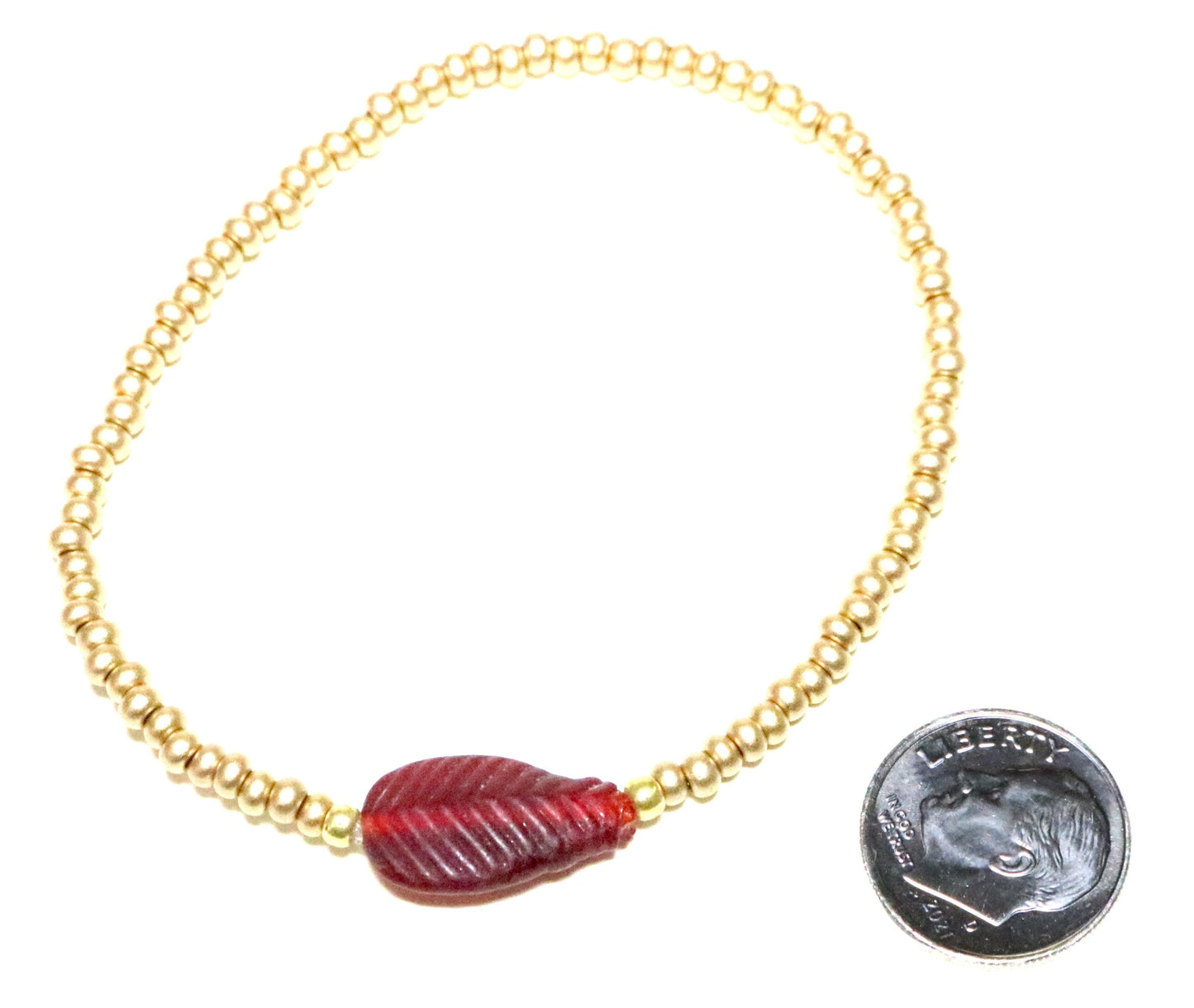 Phoenix Feather Red and Matte Gold Glass Women's Bracelet - Monkeysmojo