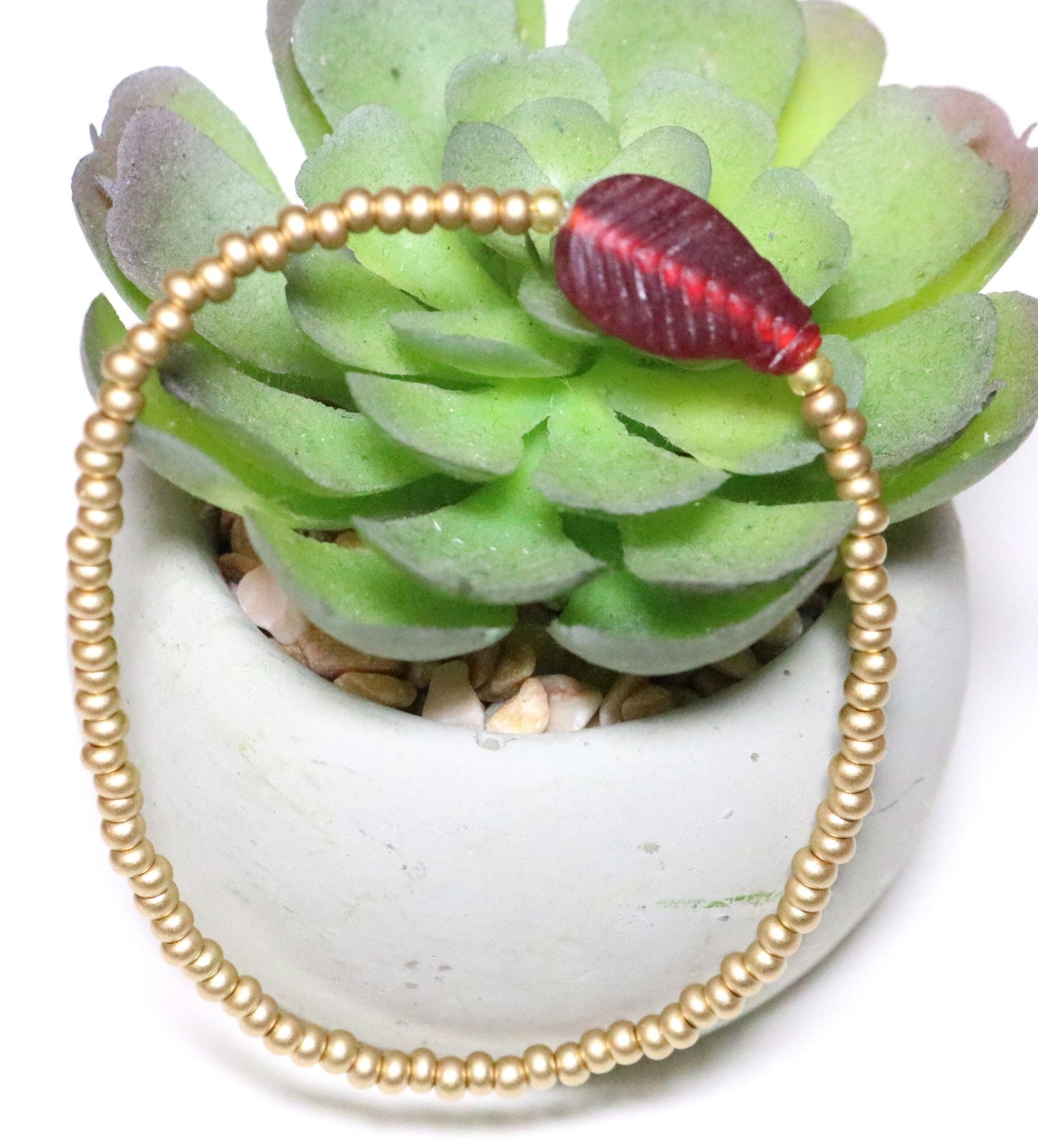 Phoenix Feather Red and Matte Gold Glass Women's Bracelet - Monkeysmojo