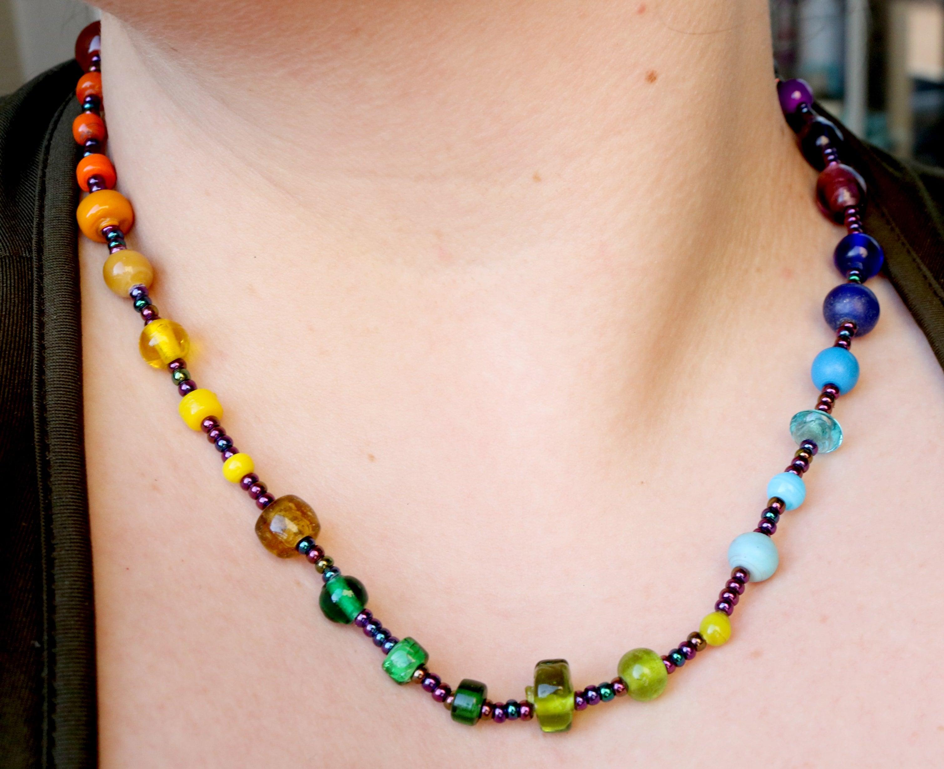 Rainbow seed deals bead necklace