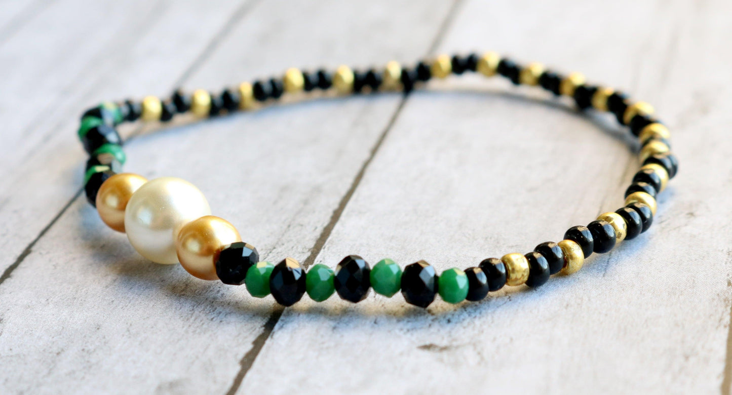 White Pearl Golden Serpent Black and Green Scales Women's Bracelet - Monkeysmojo