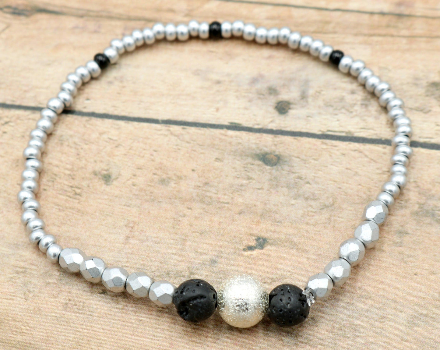 Silver Silver Rocking Everywhere - Silver and Black Glass Women's Stretch Bracelet - Monkeysmojo