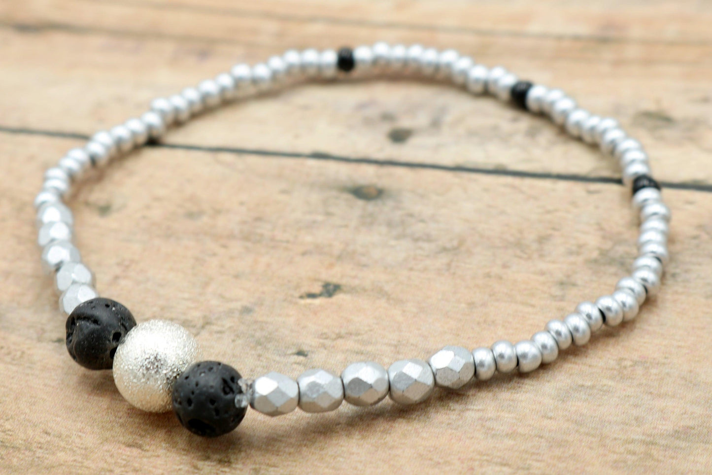 Silver Silver Rocking Everywhere - Silver and Black Glass Women's Stretch Bracelet - Monkeysmojo