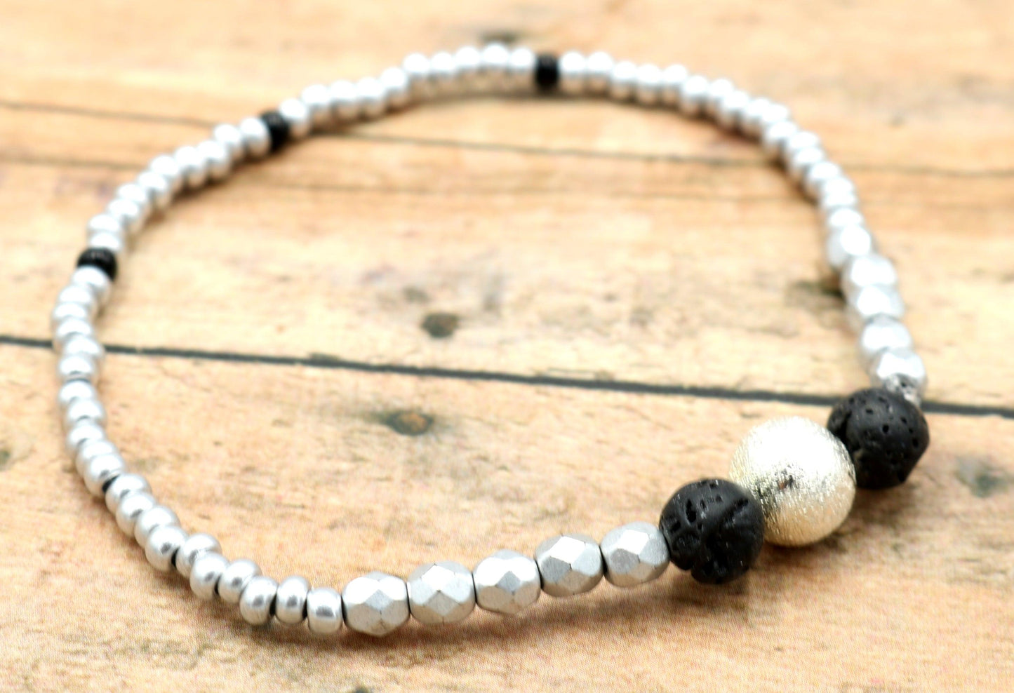 Silver Silver Rocking Everywhere - Silver and Black Glass Women's Stretch Bracelet - Monkeysmojo