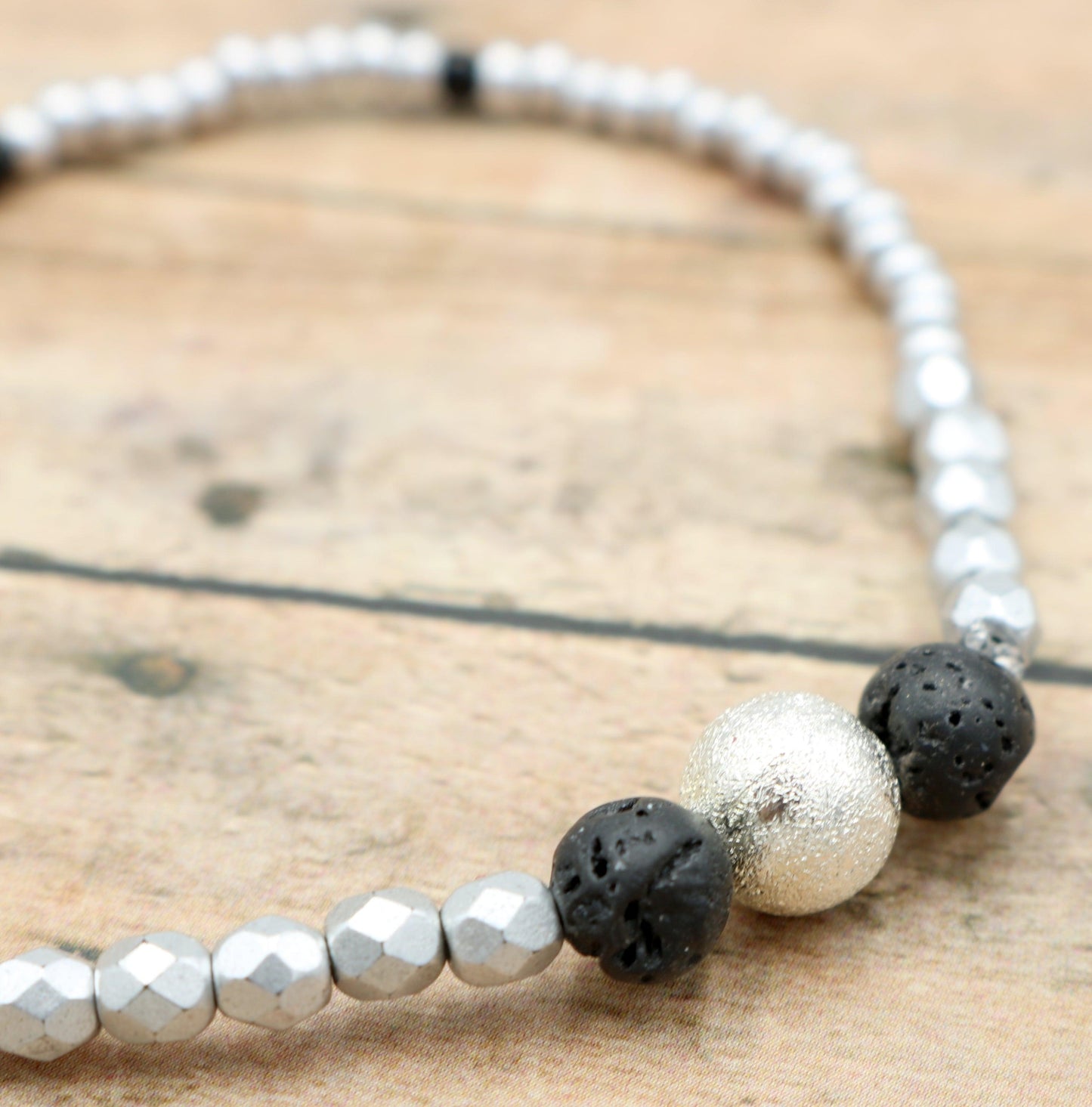 Silver Silver Rocking Everywhere - Silver and Black Glass Women's Stretch Bracelet - Monkeysmojo