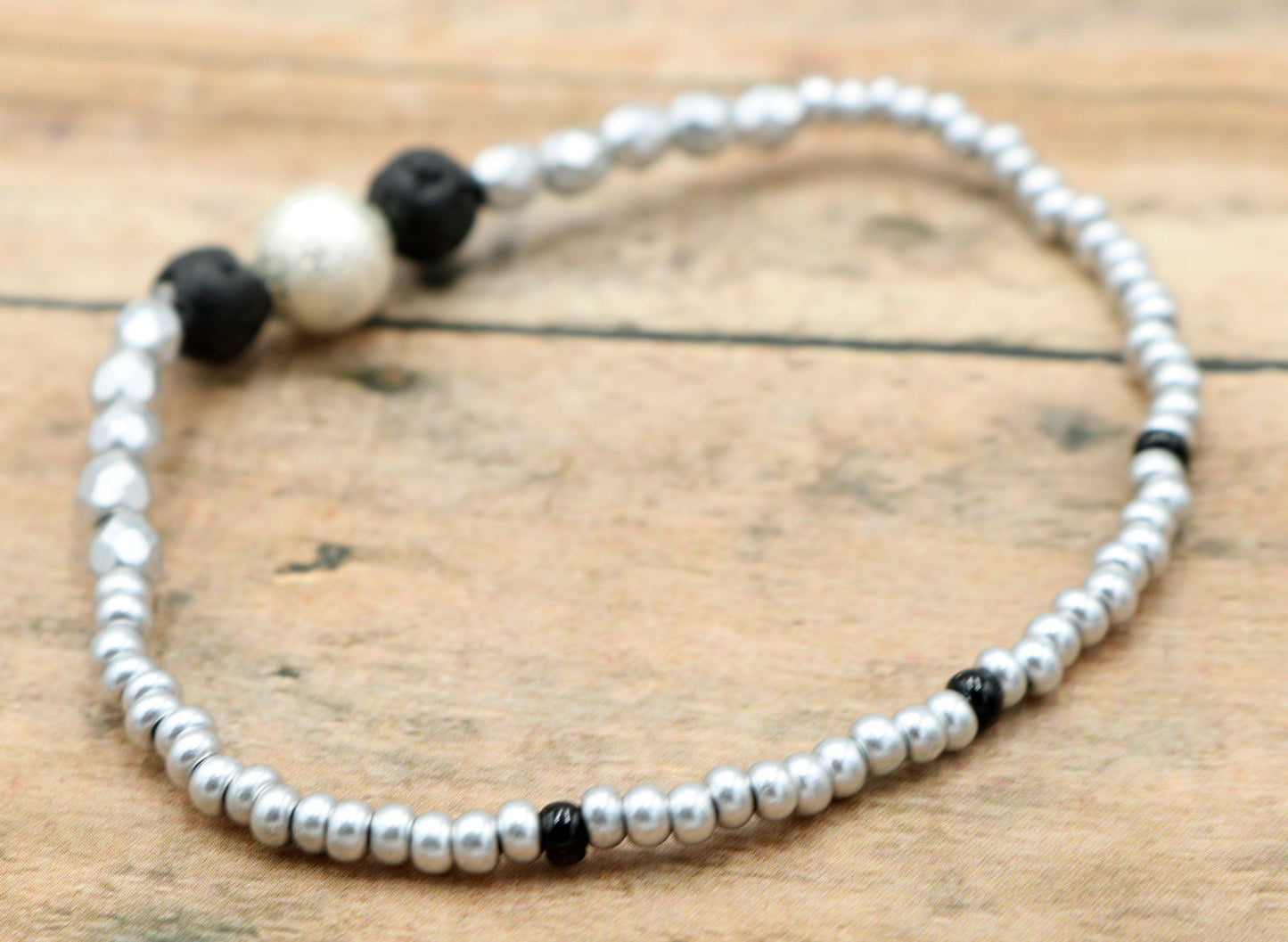 Silver Silver Rocking Everywhere - Silver and Black Glass Women's Stretch Bracelet - Monkeysmojo