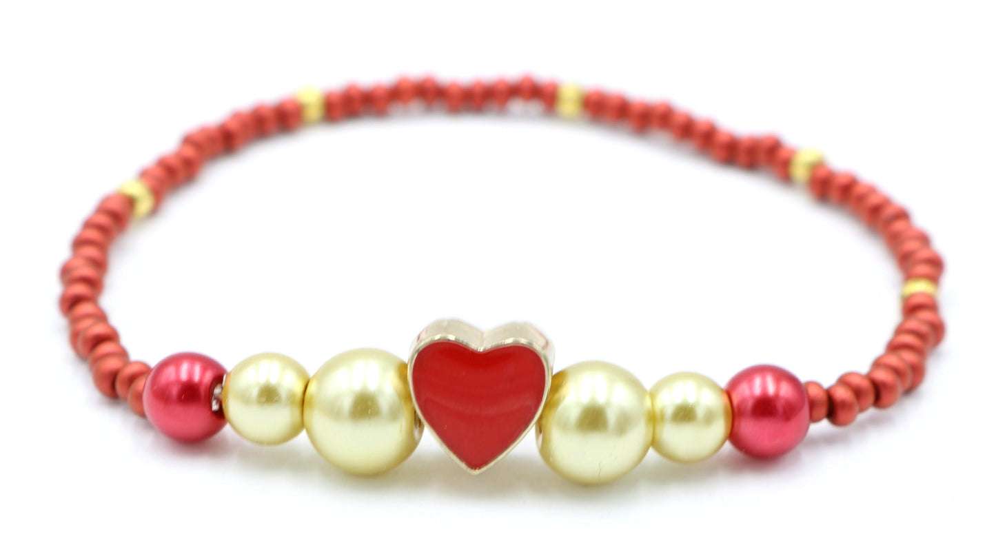 Matte My Hot Red Heart - Red and Yellow Gold 18KT Plated Heart Emoji Charm Bracelet - Monkeysmojo