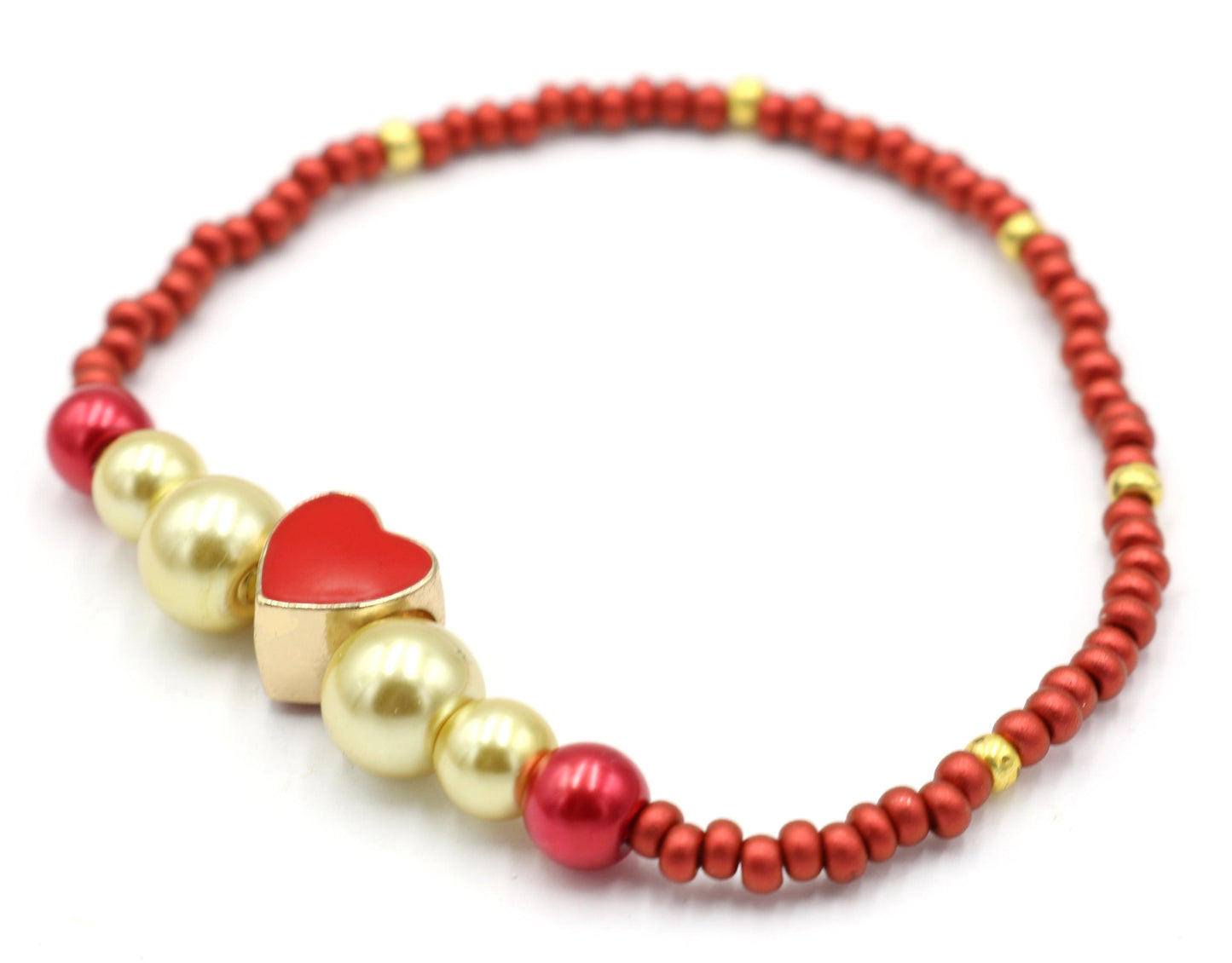 Matte My Hot Red Heart - Red and Yellow Gold 18KT Plated Heart Emoji Charm Bracelet - Monkeysmojo