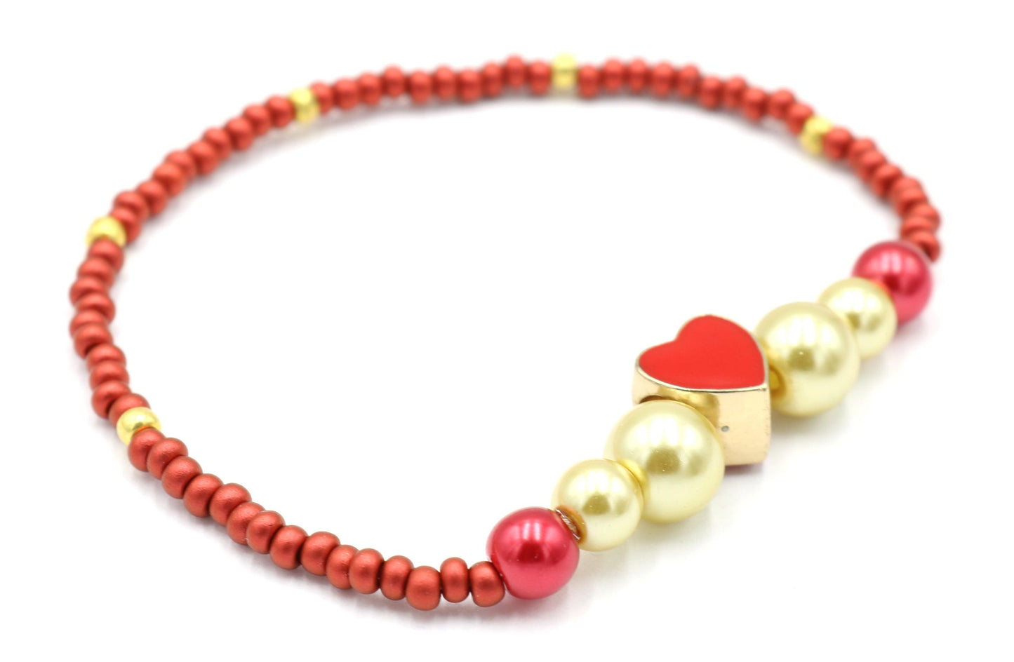 Matte My Hot Red Heart - Red and Yellow Gold 18KT Plated Heart Emoji Charm Bracelet - Monkeysmojo