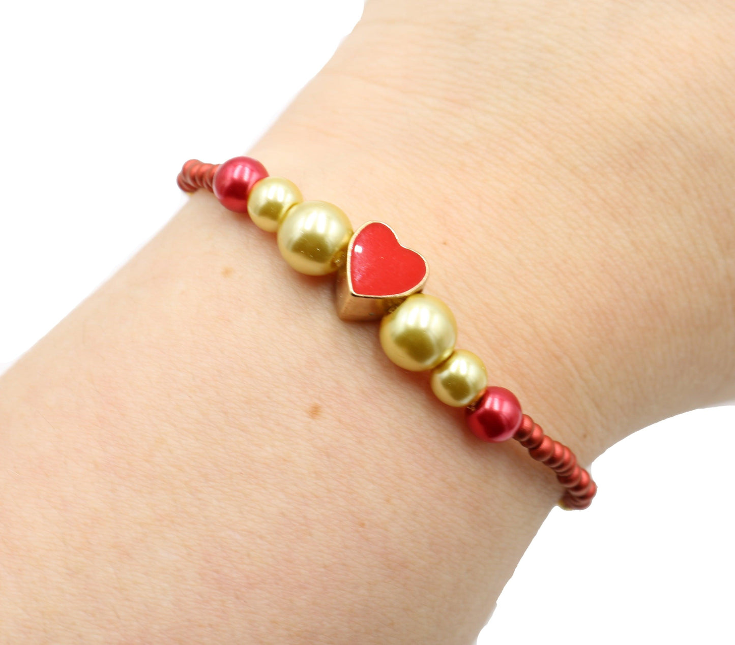 Matte My Hot Red Heart - Red and Yellow Gold 18KT Plated Heart Emoji Charm Bracelet - Monkeysmojo