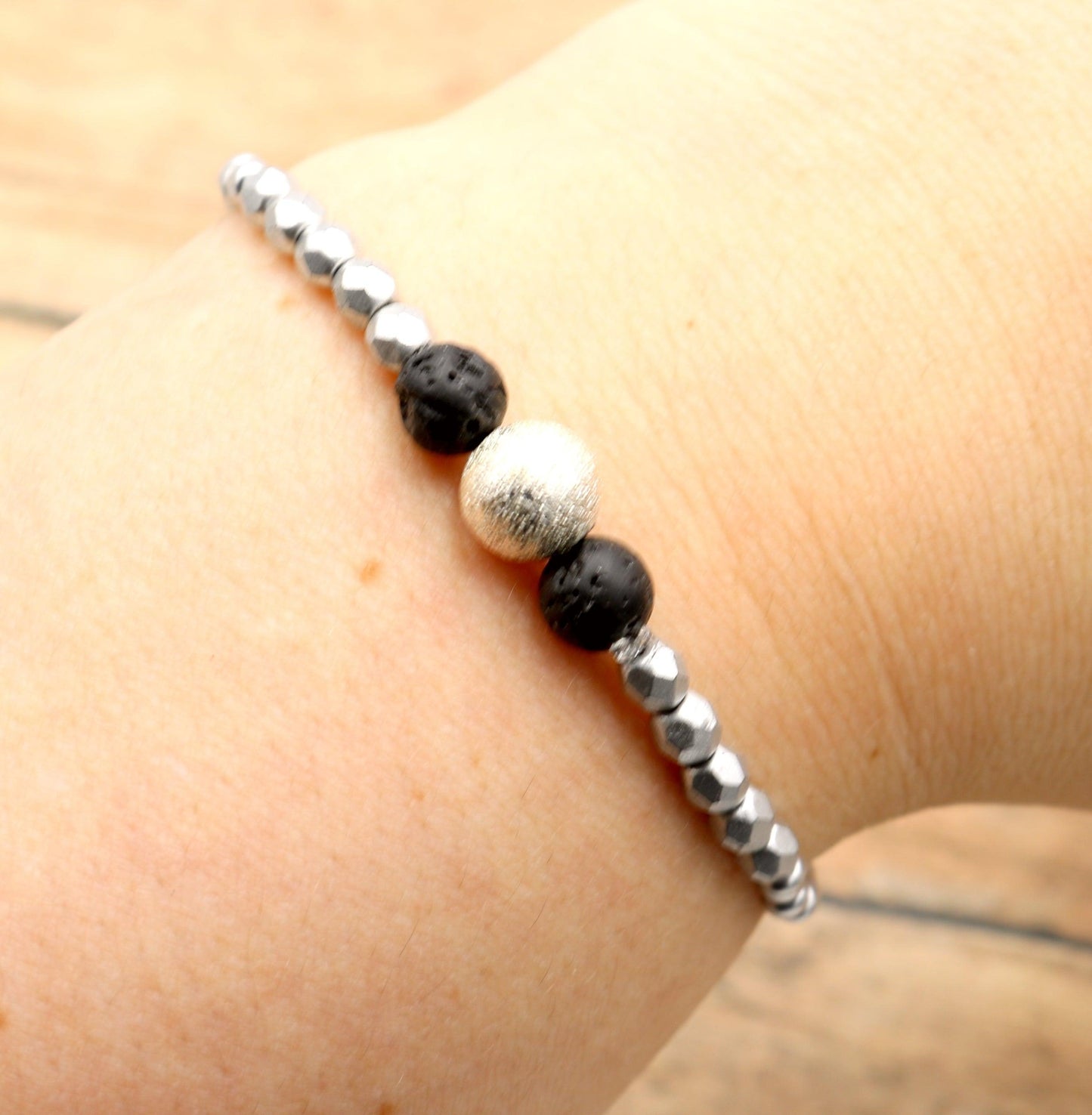 Silver Silver Rocking Everywhere - Silver and Black Glass Women's Stretch Bracelet - Monkeysmojo