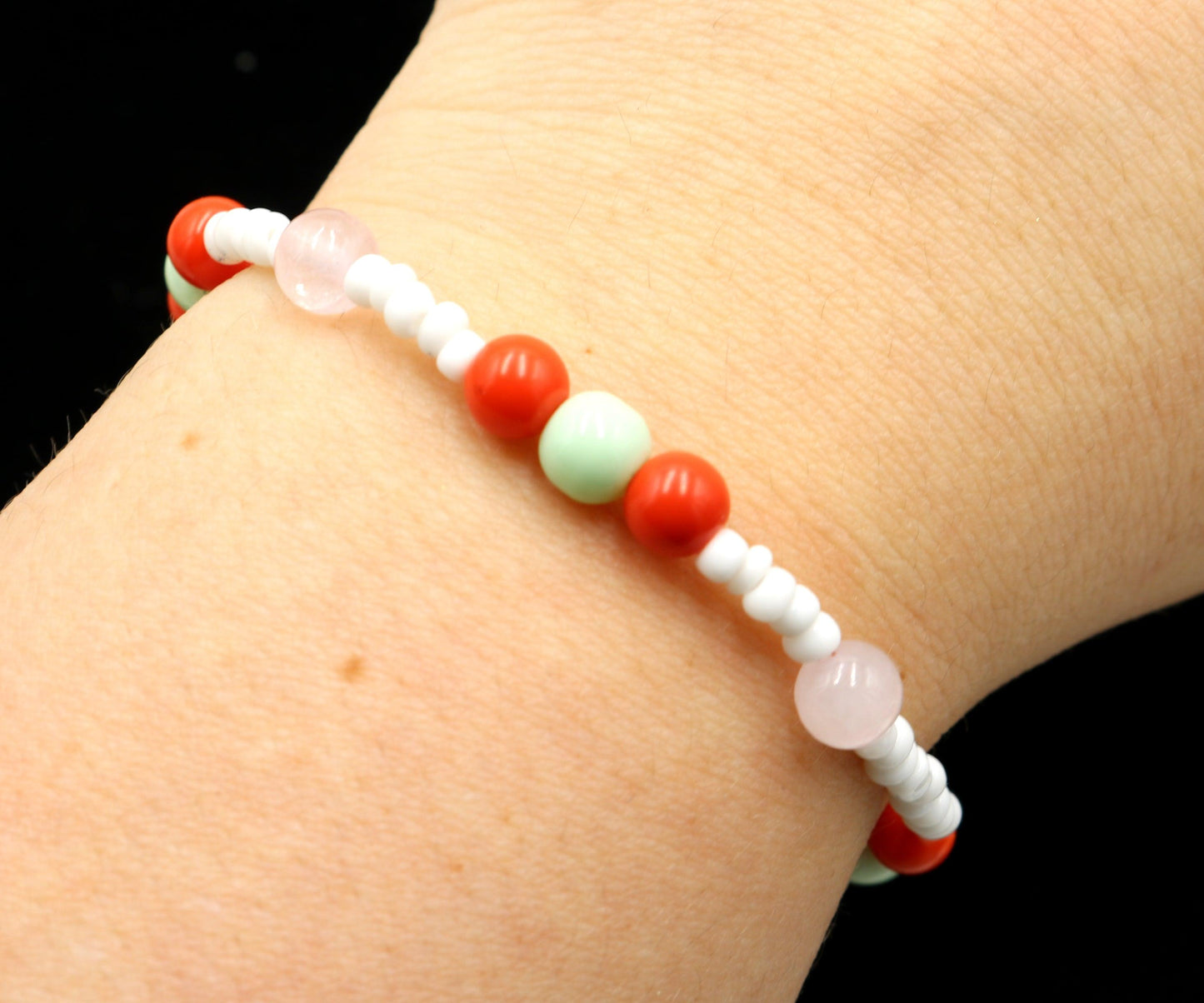 Orange Dreamsicle and Strawberry Mint Spring Time Women's Glass Stretch Bracelet - Monkeysmojo