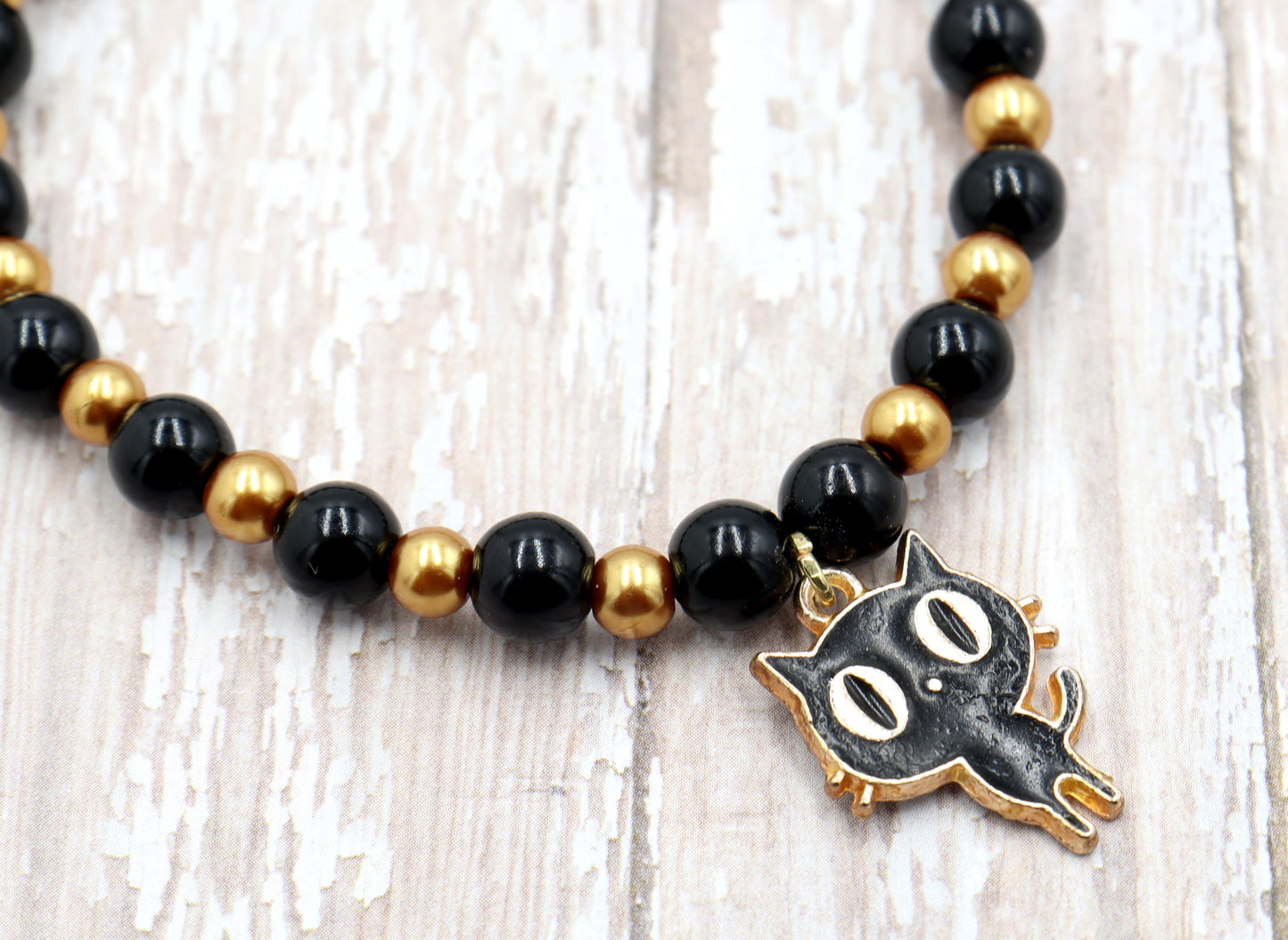 Black Cats Rock - Adorable Kawaii Feline Halloween Stretch Bracelet by Monkey's Mojo