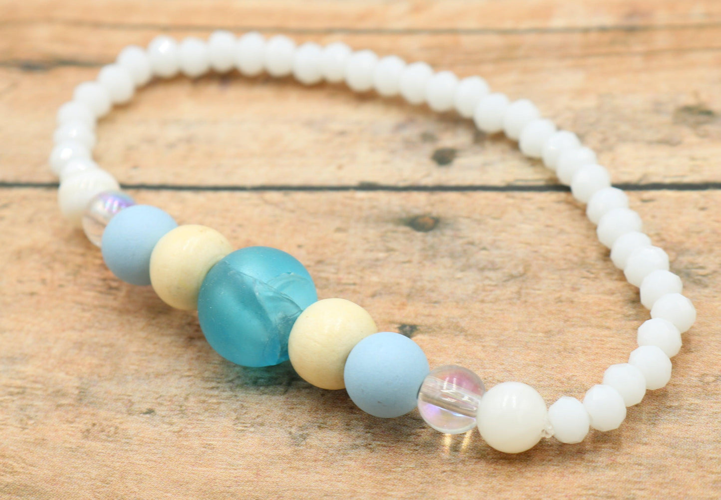 When the Sky Meets the Sea - Blue and White Spring Women's Glass Bead Stretch Bracelet - Monkeysmojo