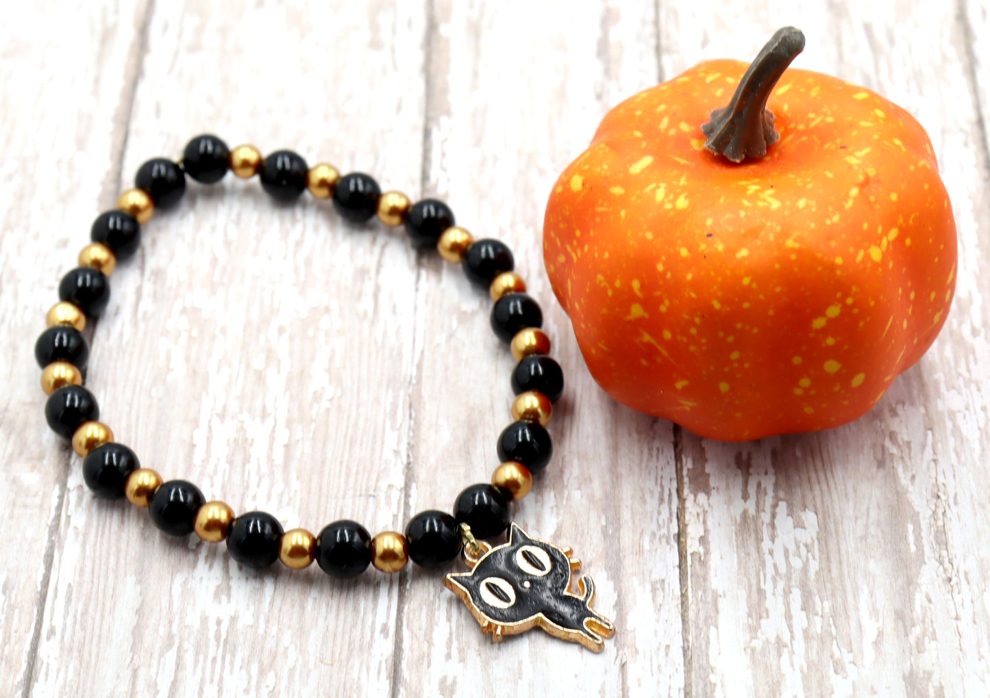 Black Cats Rock - Adorable Kawaii Feline Halloween Stretch Bracelet by Monkey's Mojo